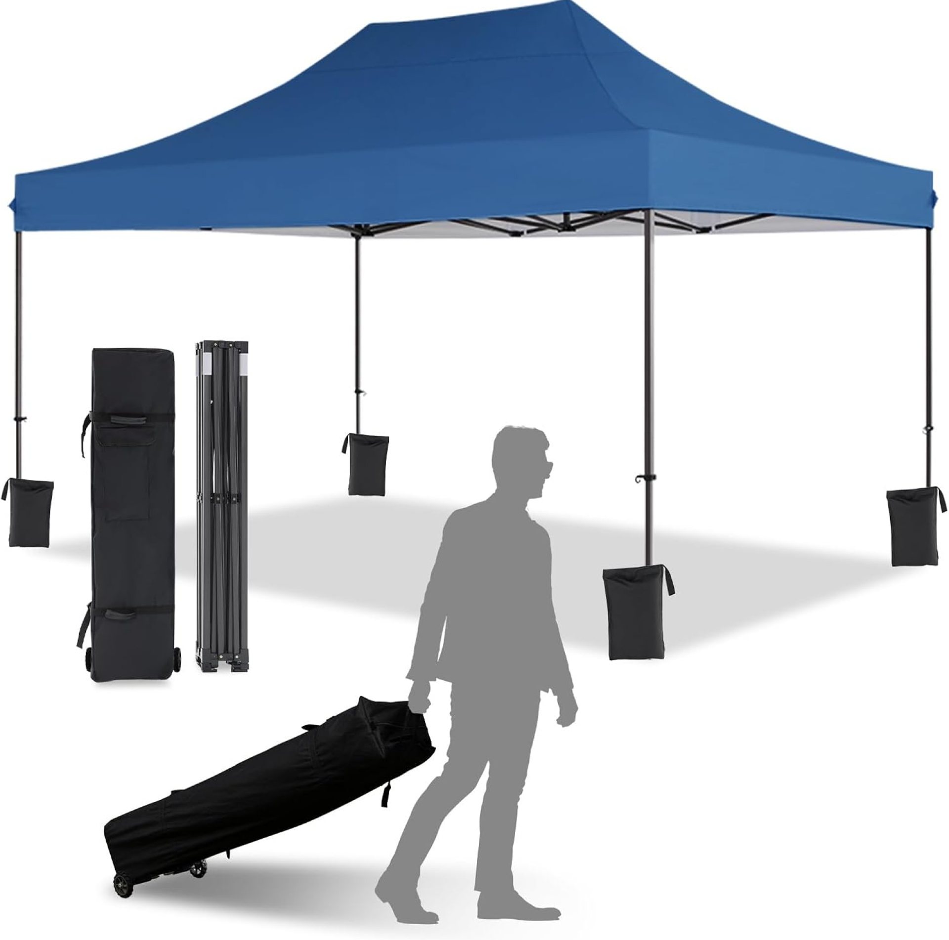 10×15 Canopy Tent with Roller Bag, Easy Up Pop Up Canopy, 300D Silver-Coating Outdoor Shelter, 4 Stakes & 4Sandbags & 4 Ropes, Blue 10×15 Canopy Tent with Roller Bag, Easy Up Pop Up Canopy, 300D Silver-Coating Outdoor Shelter, 4 Stakes & 4Sandbags & 4 Ropes, Blue