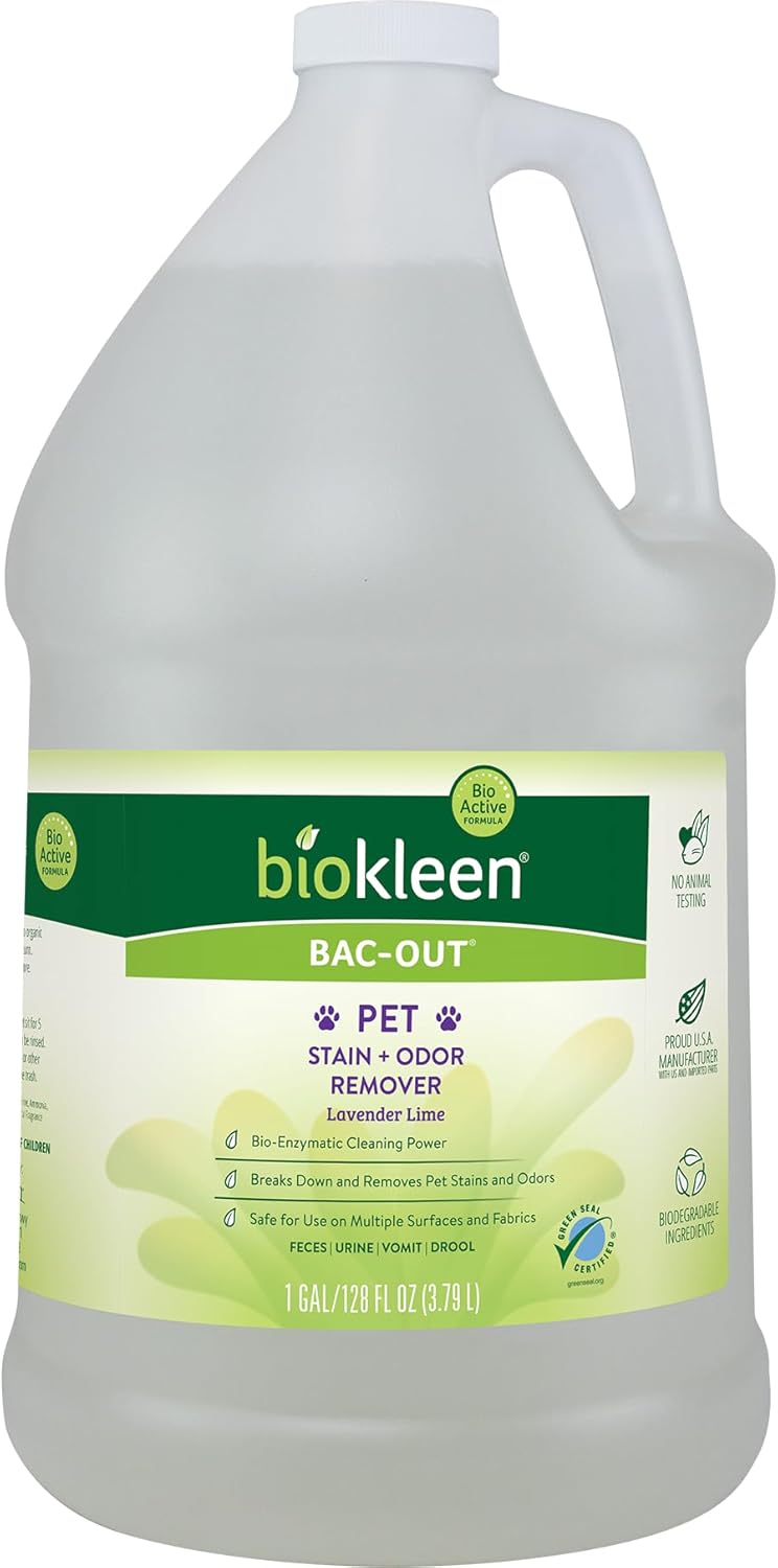 Biokleen Bac-Out Pet Stain Remover – Enzymatic, Natural, Plant-Based Destroys Stains & Odors, Safe for Surfaces & Fabrics, Carpet Cleaner – Eco-Friendly, Lavender Lime Scent, 1 Gallon Biokleen Bac-Out Pet Stain Remover – Enzymatic, Natural, Plant-Based Destroys Stains & Odors, Safe for Surfaces & Fabrics, Carpet Cleaner – Eco-Friendly, Lavender Lime Scent, 1 Gallon