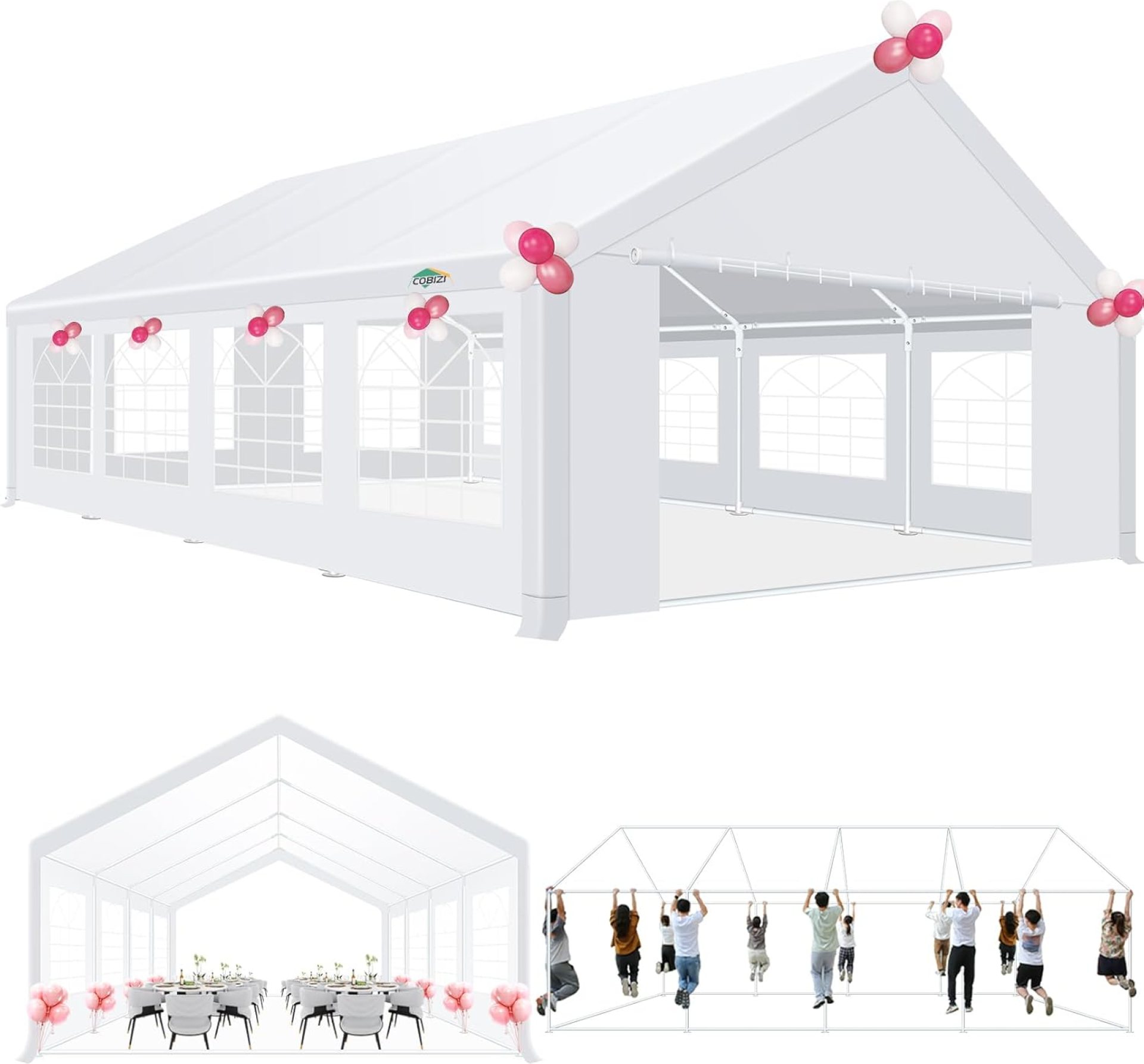 COBIZI 20x30ft Party Tent Heavy Duty, Wedding Tent, Event Tents for Parties, Carpas para Fiestas with 6 Removable Sidewalls, 20×30 Tent with Built-in Sandbag, UV50+, Waterproof, Carport, White COBIZI 20x30ft Party Tent Heavy Duty, Wedding Tent, Event Tents for Parties, Carpas para Fiestas with 6 Removable Sidewalls, 20×30 Tent with Built-in Sandbag, UV50+, Waterproof, Carport, White