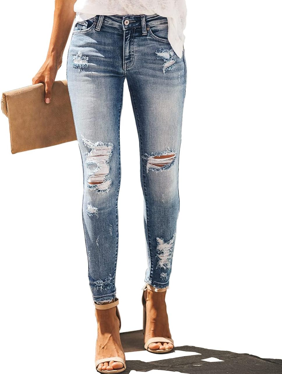 Allimy Women’s High Rise Skinny Stretch Ripped Jeans High Waisted Destroyed Denim Pants Allimy Women’s High Rise Skinny Stretch Ripped Jeans High Waisted Destroyed Denim Pants