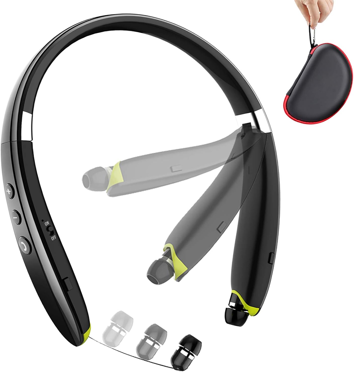 Bluetooth Headphones, Upgraded Foldable Wireless Neckband Headset with Retractable Earbuds, Noise Cancelling Stereo Earphones with Mic for Workout, Running, Driving (with Carry Case) Bluetooth Headphones, Upgraded Foldable Wireless Neckband Headset with Retractable Earbuds, Noise Cancelling Stereo Earphones with Mic for Workout, Running, Driving (with Carry Case)