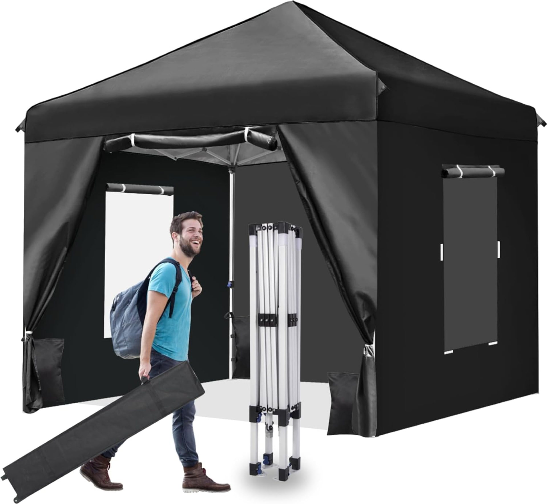 10×10 Pop Up Canopy Tent with 4 Removable Sidewalls and Windows, Ez Pop Up Outdoor Canopy, Adjustable Commercial Tent with Roller Bag, 4 Sandbags Black 10×10 Pop Up Canopy Tent with 4 Removable Sidewalls and Windows, Ez Pop Up Outdoor Canopy, Adjustable Commercial Tent with Roller Bag, 4 Sandbags Black
