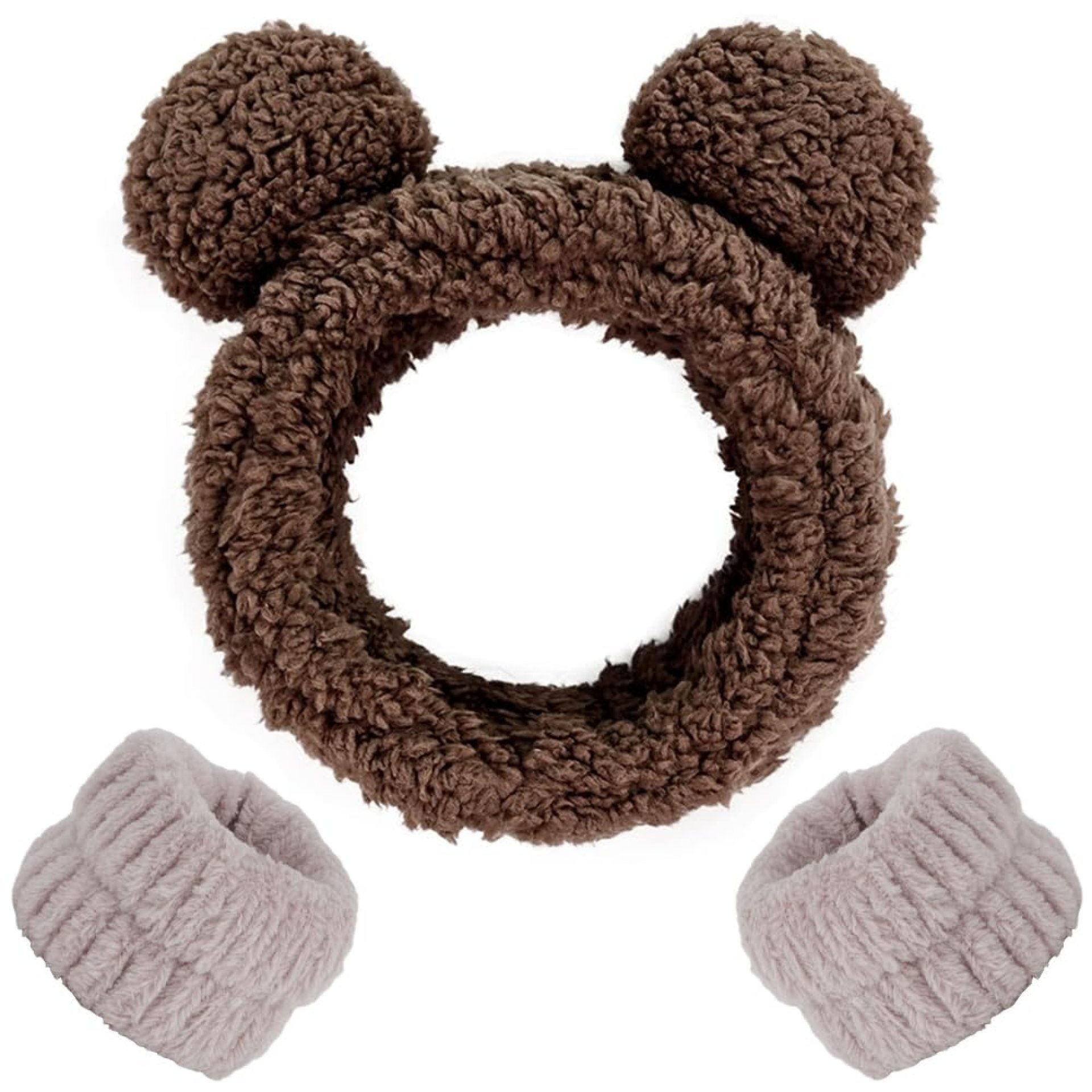 AHONEY Spa Bear Ears Headband, Face Wash Headband and Wristband Set, Cute Makeup Skincare Headbands Wrist Bands for Washing Face Fluffy Headband for Women Girls Elastic Hair Band (Brown) AHONEY Spa Bear Ears Headband, Face Wash Headband and Wristband Set, Cute Makeup Skincare Headbands Wrist Bands for Washing Face Fluffy Headband for Women Girls Elastic Hair Band (Brown)