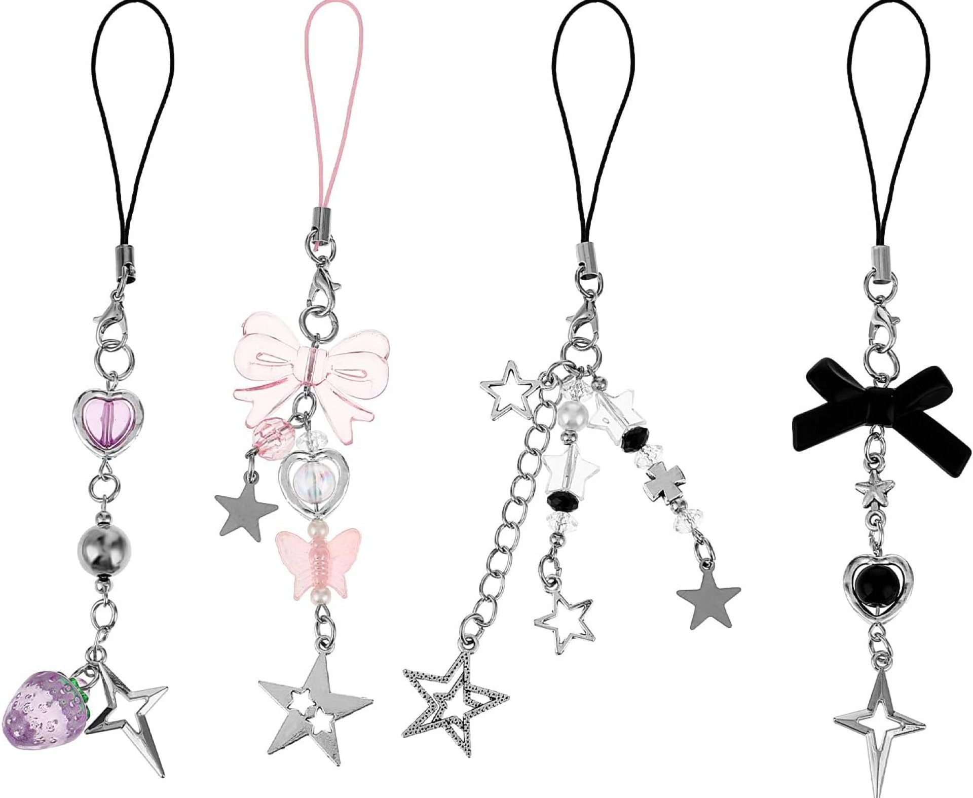 4Pcs Cute Phone Charms, Cell Phone Charms Strap Mobile Phone Pendant Pink Strawberry Butterfly Star Phone Charm Phone Accessories for Phone Bag Keychain Camera Decor 4Pcs Cute Phone Charms, Cell Phone Charms Strap Mobile Phone Pendant Pink Strawberry Butterfly Star Phone Charm Phone Accessories for Phone Bag Keychain Camera Decor