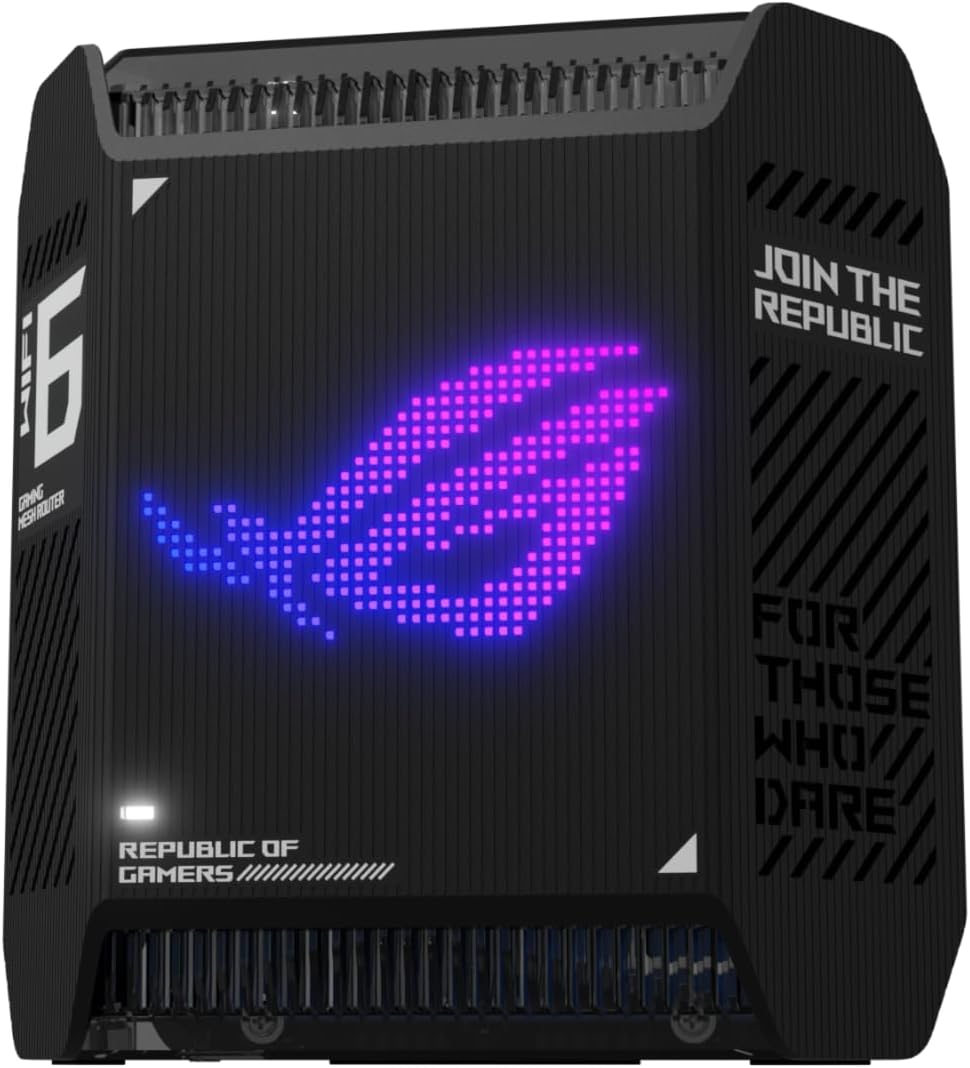 ASUS ROG Rapture GT6 (1PK) Tri-Band WiFi 6 Gaming Router, covers up to 2,900 sq ft, 2.5 Gbps port, triple-level game acceleration, UNII 4, lifetime internet security, Black ASUS ROG Rapture GT6 (1PK) Tri-Band WiFi 6 Gaming Router, covers up to 2,900 sq ft, 2.5 Gbps port, triple-level game acceleration, UNII 4, lifetime internet security, Black