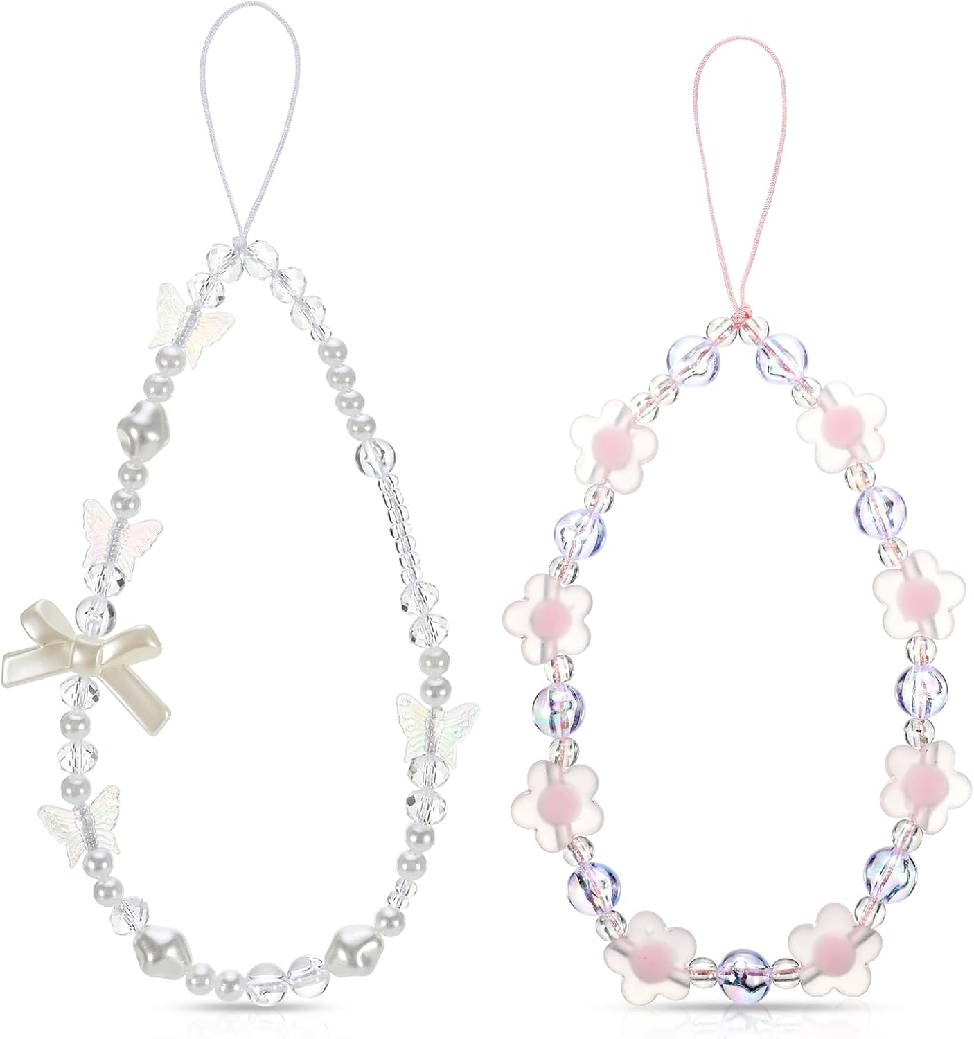 2 Pcs Beaded Phone Wrist Strap, Crystal Butterfly Flower Pearl Phone Bracelet Strap Cute Phone Charm Y2k Lanyard for Women Phone Camera Keychain Wallet Pendant Decor 2 Pcs Beaded Phone Wrist Strap, Crystal Butterfly Flower Pearl Phone Bracelet Strap Cute Phone Charm Y2k Lanyard for Women Phone Camera Keychain Wallet Pendant Decor