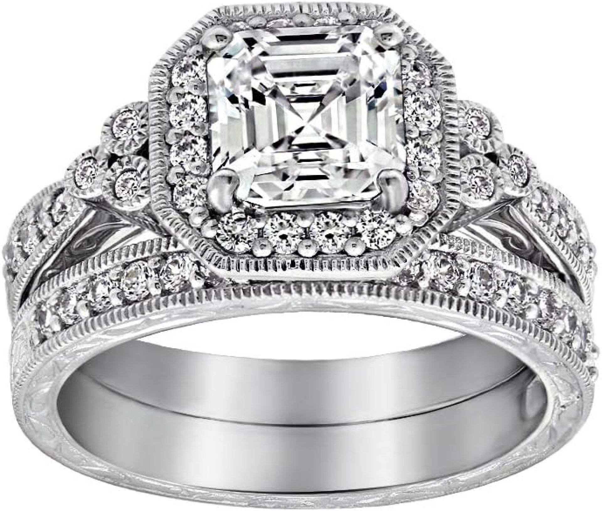 Amazon Essentials Platinum or Gold Plated Sterling Silver Antique Ring set with Asscher-Cut Infinite Elements Cubic Zirconia (previously Amazon Collection) Amazon Essentials Platinum or Gold Plated Sterling Silver Antique Ring set with Asscher-Cut Infinite Elements Cubic Zirconia (previously Amazon Collection)
