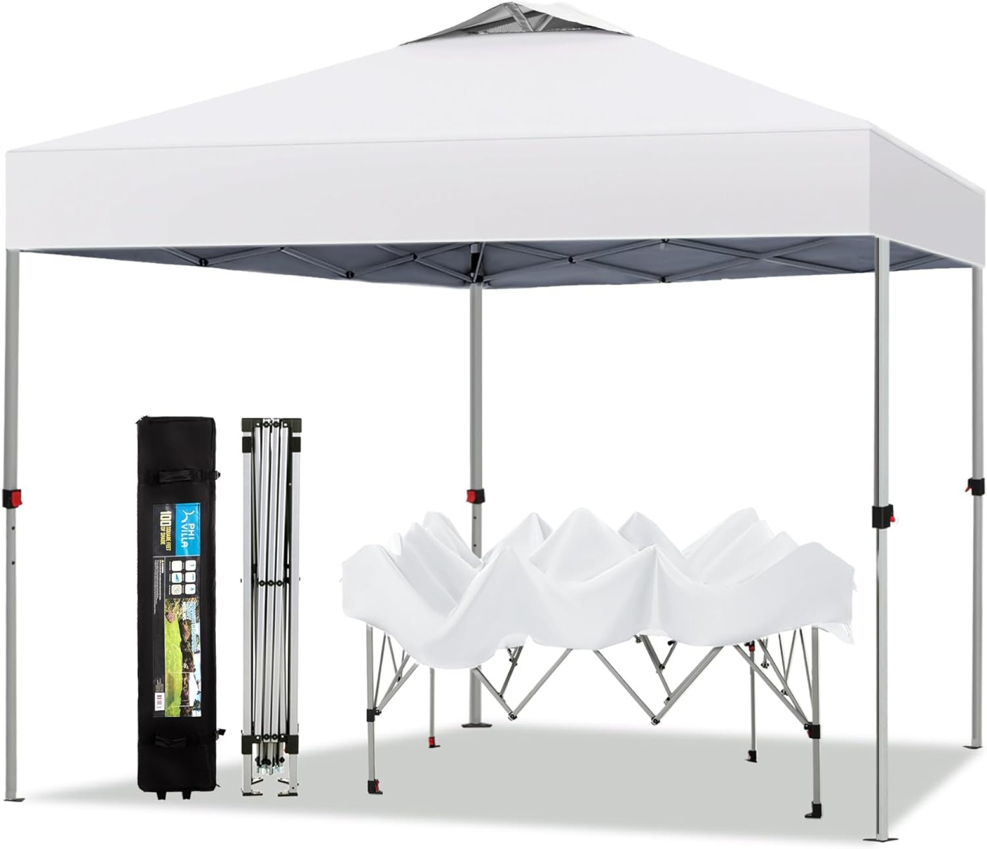 PHI VILLA Outdoor Pop up Canopy 10’x10′ Tent Camping Sun Shelter-Series Party Tent, 100 Sq. Ft of Shade (White) PHI VILLA Outdoor Pop up Canopy 10’x10′ Tent Camping Sun Shelter-Series Party Tent, 100 Sq. Ft of Shade (White)