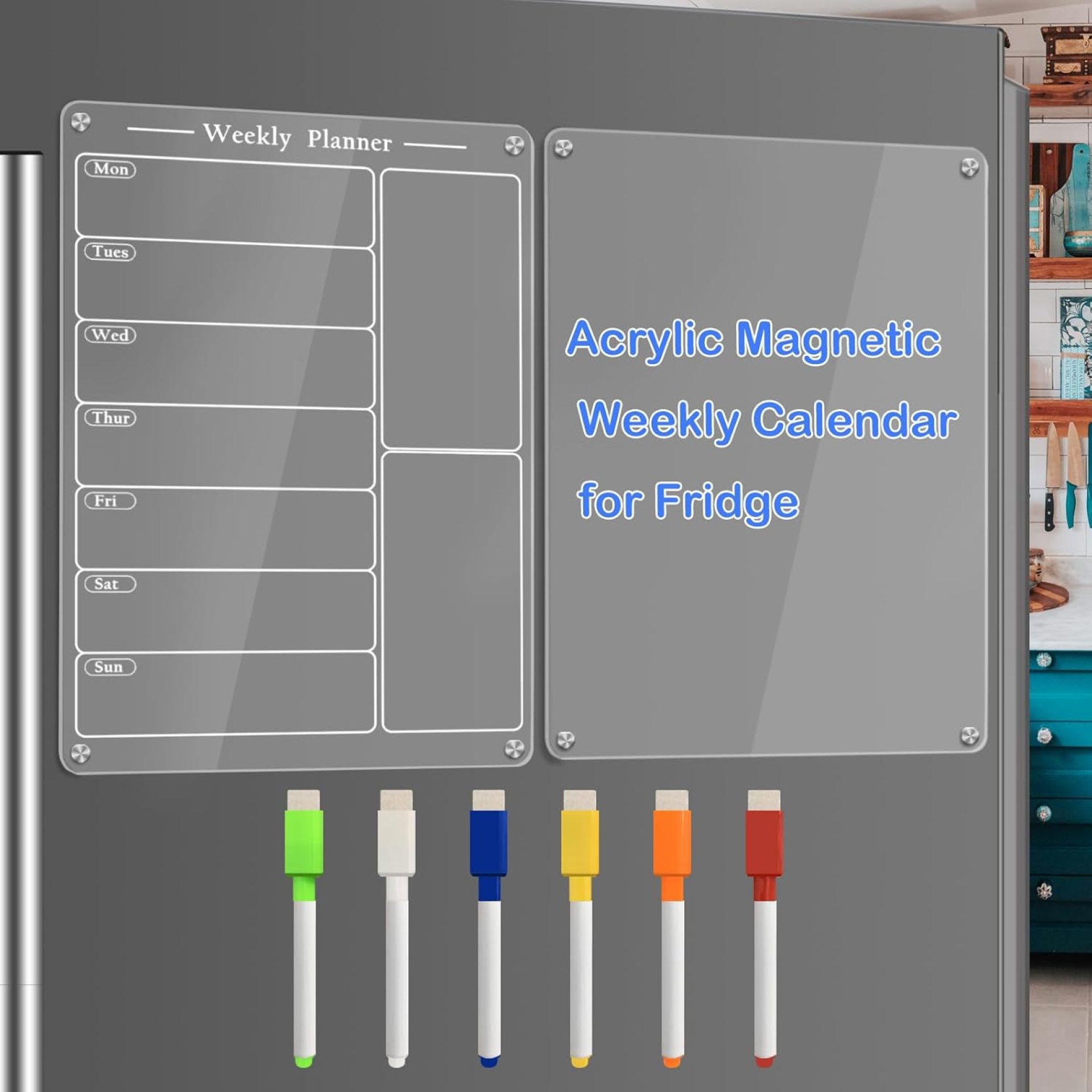 2PCS 8″X12″ Acrylic Magnetic Menu Board for Kitchen,Acrylic Weekly Calendar for Fridge,Clear Meal Planner for Refrigerator,Magnet Fridge Menu Planner with 6 Magnetic Erasable Markers 2PCS 8″X12″ Acrylic Magnetic Menu Board for Kitchen,Acrylic Weekly Calendar for Fridge,Clear Meal Planner for Refrigerator,Magnet Fridge Menu Planner with 6 Magnetic Erasable Markers