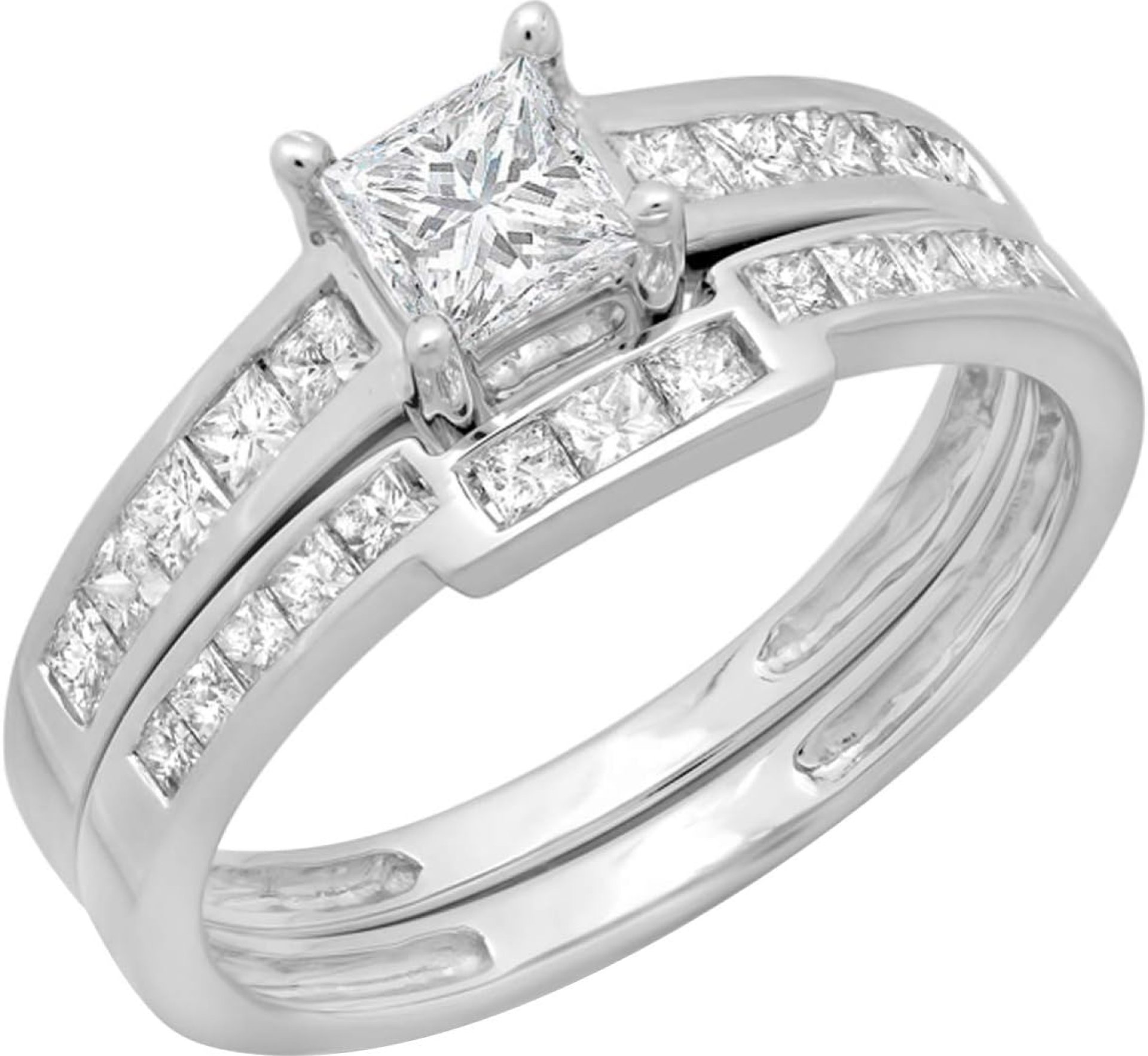 Dazzlingrock Collection 1.10 Cttw 14K Princess Cut Diamond Bridal Engagement Ring With Matching Band Set, Solid White Gold Dazzlingrock Collection 1.10 Cttw 14K Princess Cut Diamond Bridal Engagement Ring With Matching Band Set, Solid White Gold