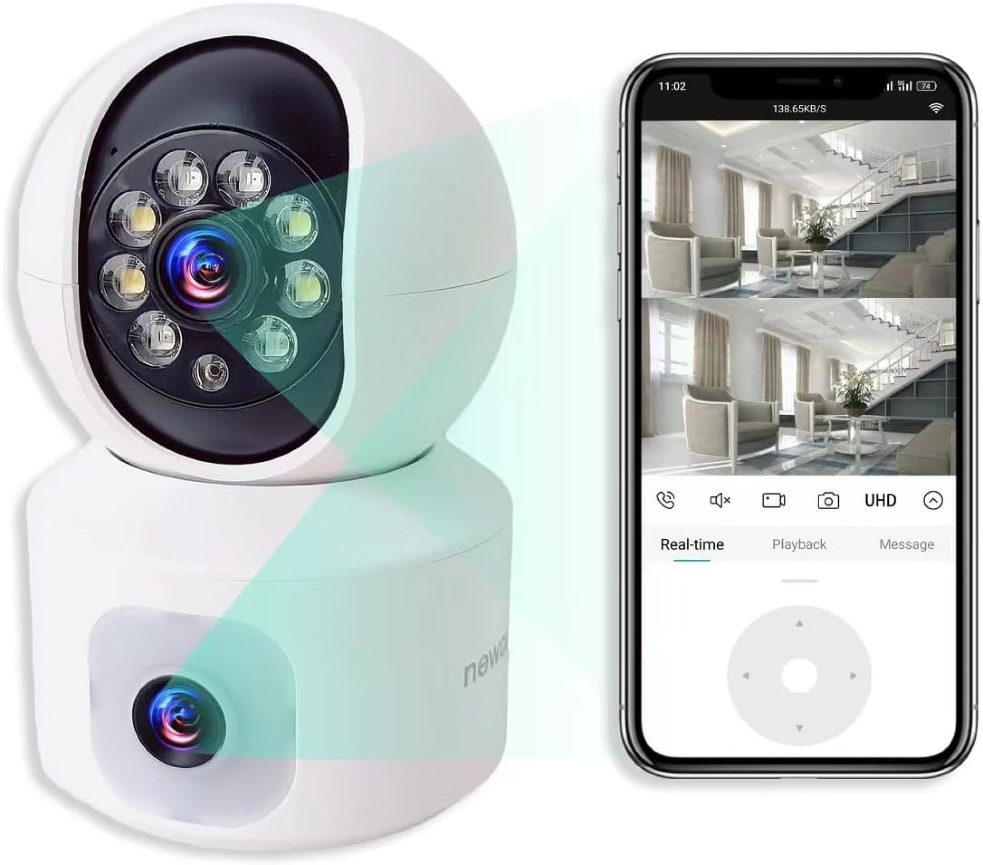 Security Camera, 1080p high-Definition Indoor Camera, 360 °Home Safety pet Camera, with Motion Tracking, Mobile Application, Two-Way Audio, Infrared Night Vision, Alarm, Dual Lens Dual Screen Security Camera, 1080p high-Definition Indoor Camera, 360 °Home Safety pet Camera, with Motion Tracking, Mobile Application, Two-Way Audio, Infrared Night Vision, Alarm, Dual Lens Dual Screen