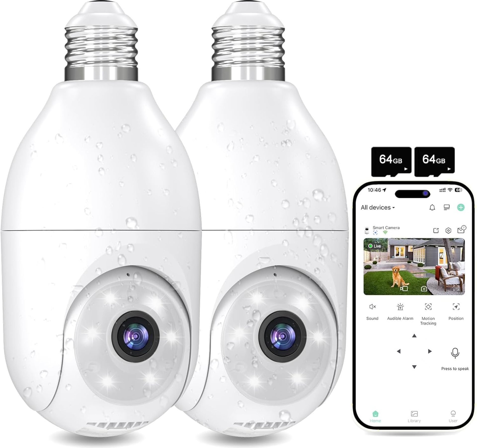 2K Light Bulb Security Camera with Night Vision,Motion Detection,360° Remote Viewing,Real-Time Alerts for Home Safety,Waterproof,Indoor and Outdoor Cam,2 Packs with 2pcs 64G Memory Card,0 Monthly Fee 2K Light Bulb Security Camera with Night Vision,Motion Detection,360° Remote Viewing,Real-Time Alerts for Home Safety,Waterproof,Indoor and Outdoor Cam,2 Packs with 2pcs 64G Memory Card,0 Monthly Fee
