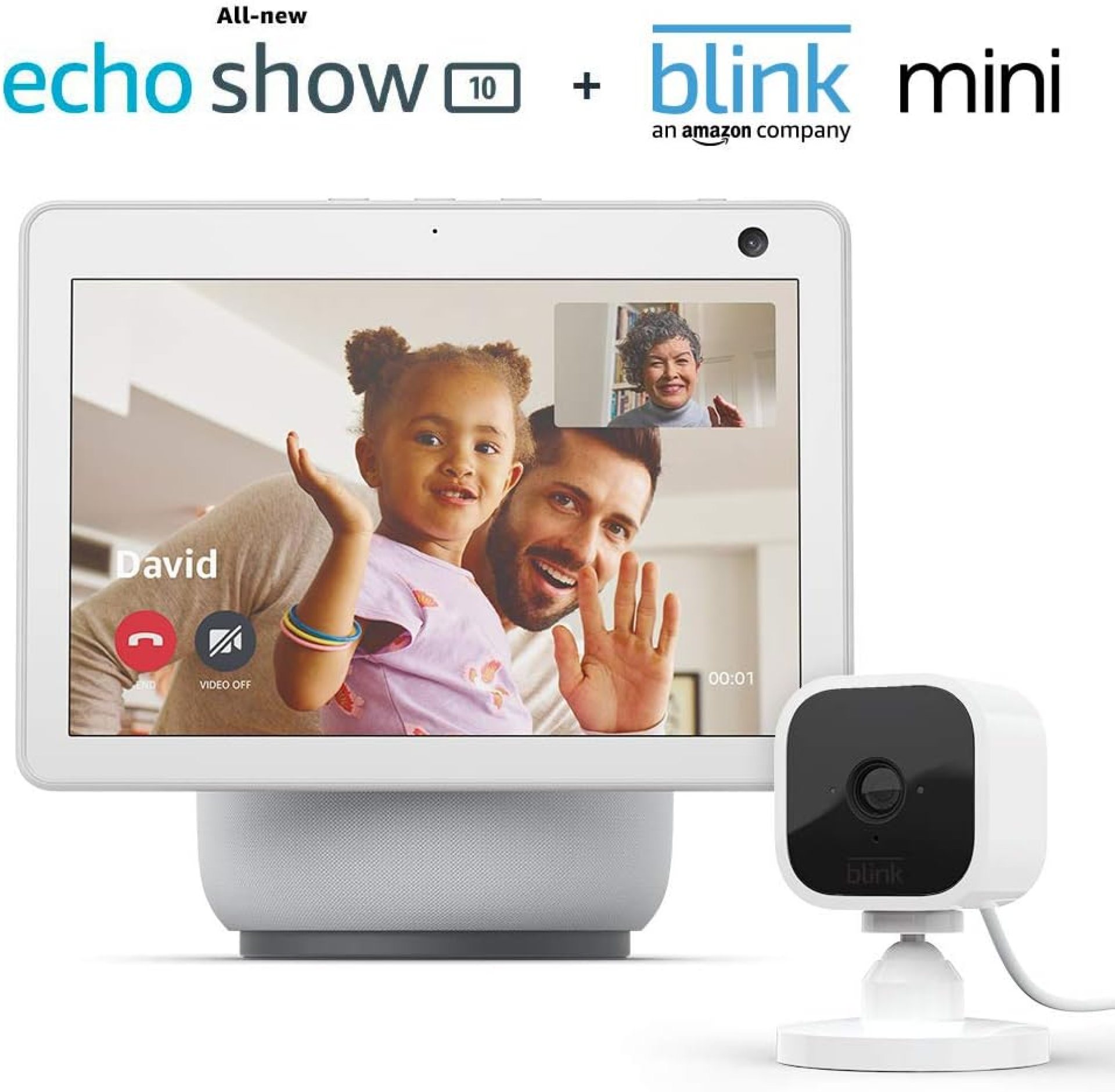 Echo Show 10 (3rd Gen) | Glacier White with Blink Mini Indoor Smart Security Camera, 1080 HD with Motion Detection Echo Show 10 (3rd Gen) | Glacier White with Blink Mini Indoor Smart Security Camera, 1080 HD with Motion Detection