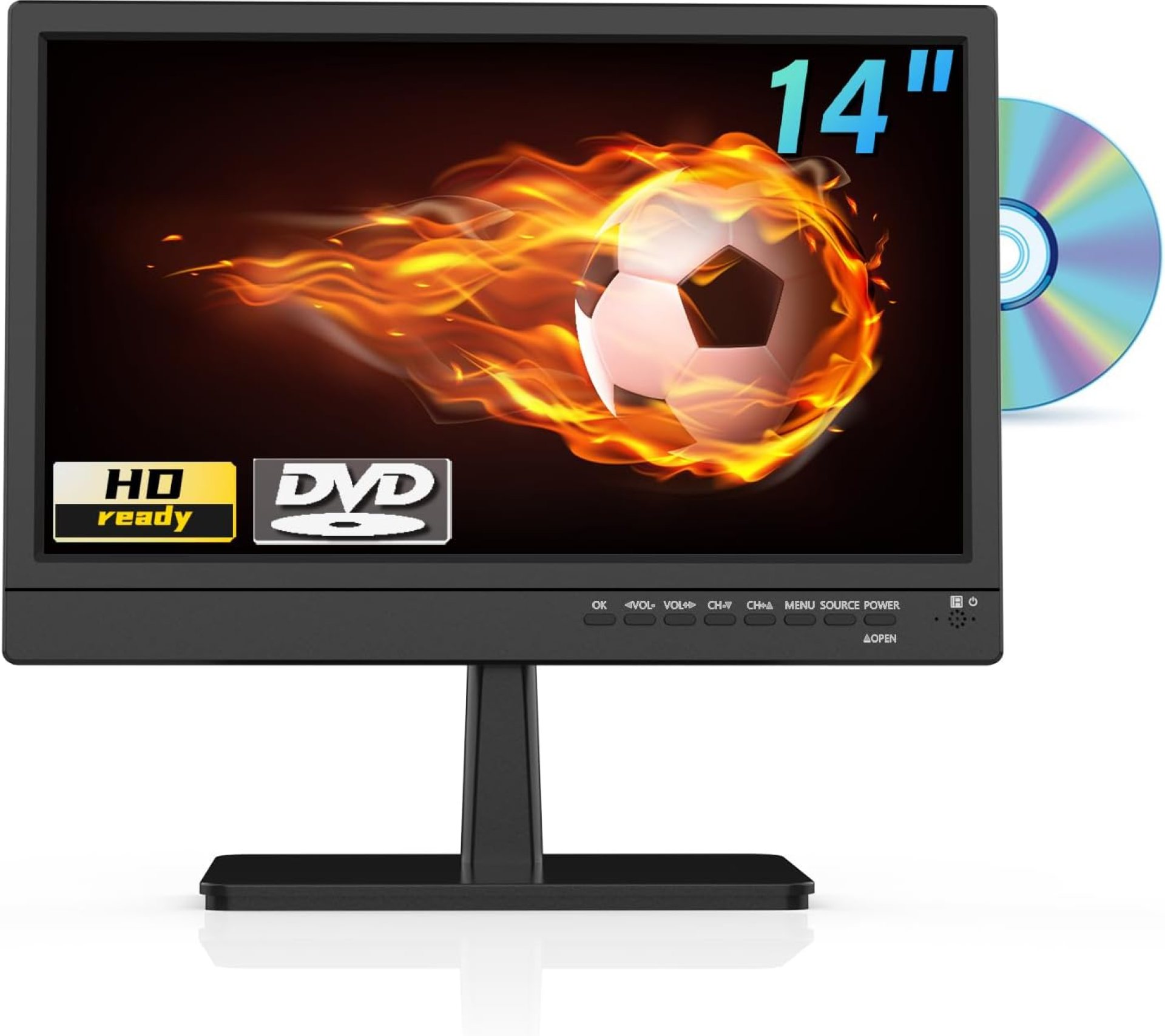14 Inch TV with DVD Player Built-in, HD Flat Screen Small TV DVD Player Combo w/ATSC Tuner/HDMI/USB/AV/VGA Input, Suitable for Kitchen Bedroom RV Camper 14 Inch TV with DVD Player Built-in, HD Flat Screen Small TV DVD Player Combo w/ATSC Tuner/HDMI/USB/AV/VGA Input, Suitable for Kitchen Bedroom RV Camper