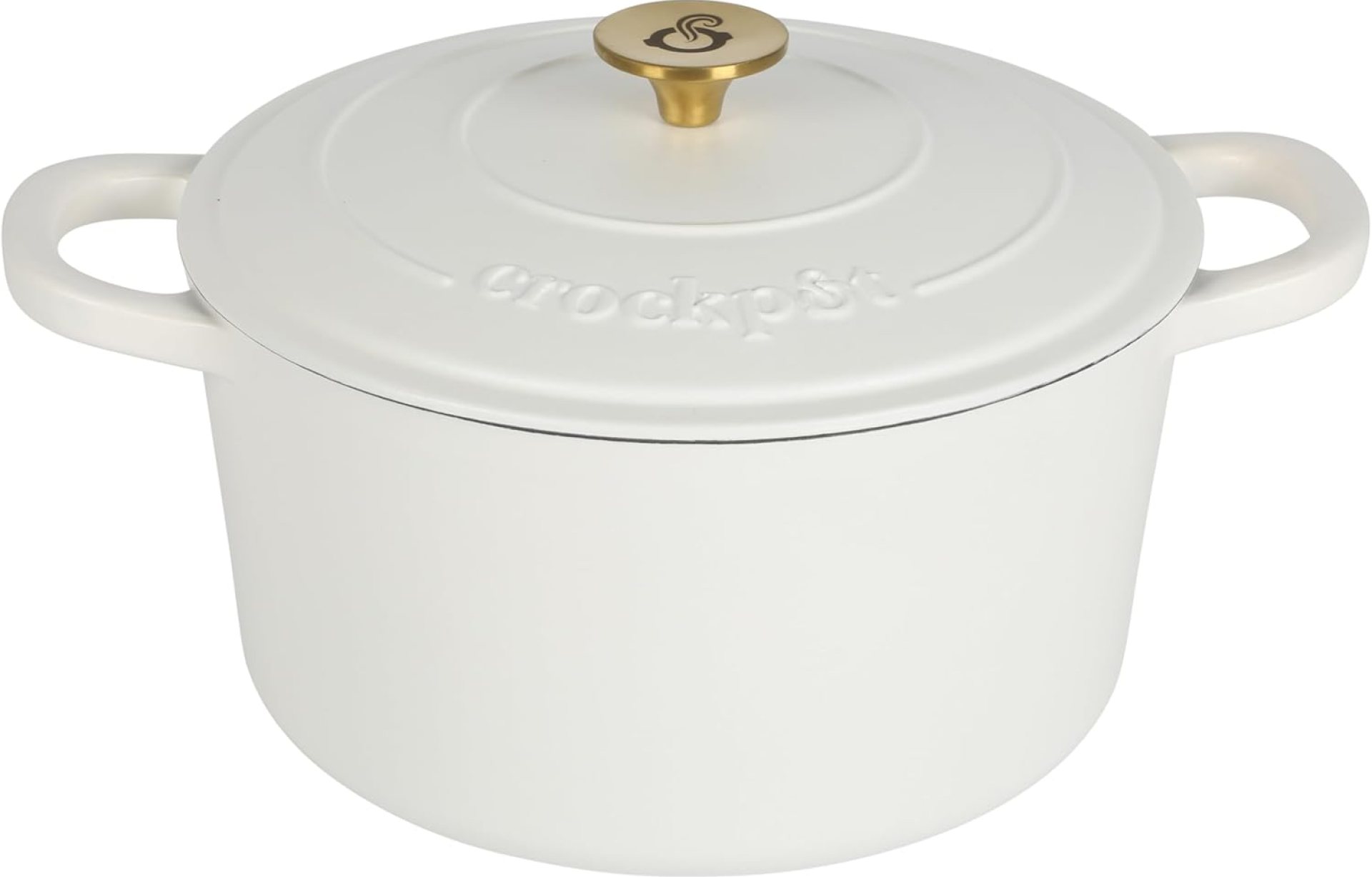 Crock Pot Artisan 5-Quart Round Dutch Oven – Matte Linen White w/Gold Knob Crock Pot Artisan 5-Quart Round Dutch Oven – Matte Linen White w/Gold Knob