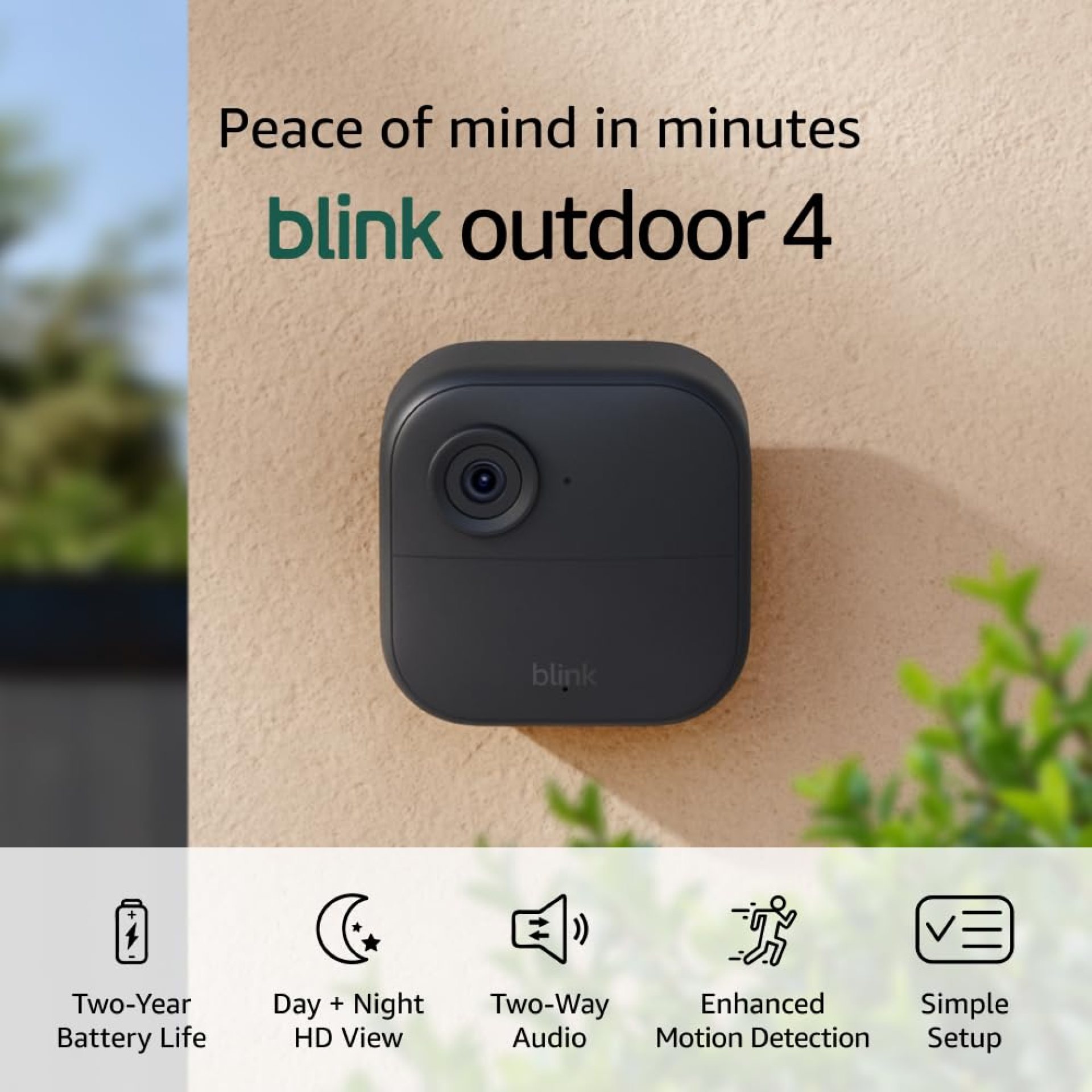 Blink Outdoor 4 (newest model), Wire-free smart security camera, two-year battery life, two-way audio, HD live view, enhanced motion detection, Works with Alexa – 5 camera system Blink Outdoor 4 (newest model), Wire-free smart security camera, two-year battery life, two-way audio, HD live view, enhanced motion detection, Works with Alexa – 5 camera system