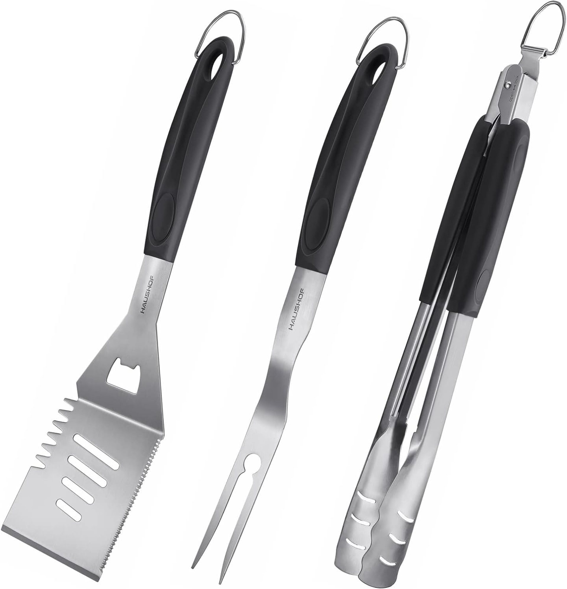 HAUSHOF Large Grill Accessories Heavy Duty BBQ Set Gifts for Men/Women – Premium Stainless Steel Spatula, Fork & Tongs, Barbecue Utensils Tool Kit Gift for Grilling Lover Outdoor HAUSHOF Large Grill Accessories Heavy Duty BBQ Set Gifts for Men/Women – Premium Stainless Steel Spatula, Fork & Tongs, Barbecue Utensils Tool Kit Gift for Grilling Lover Outdoor