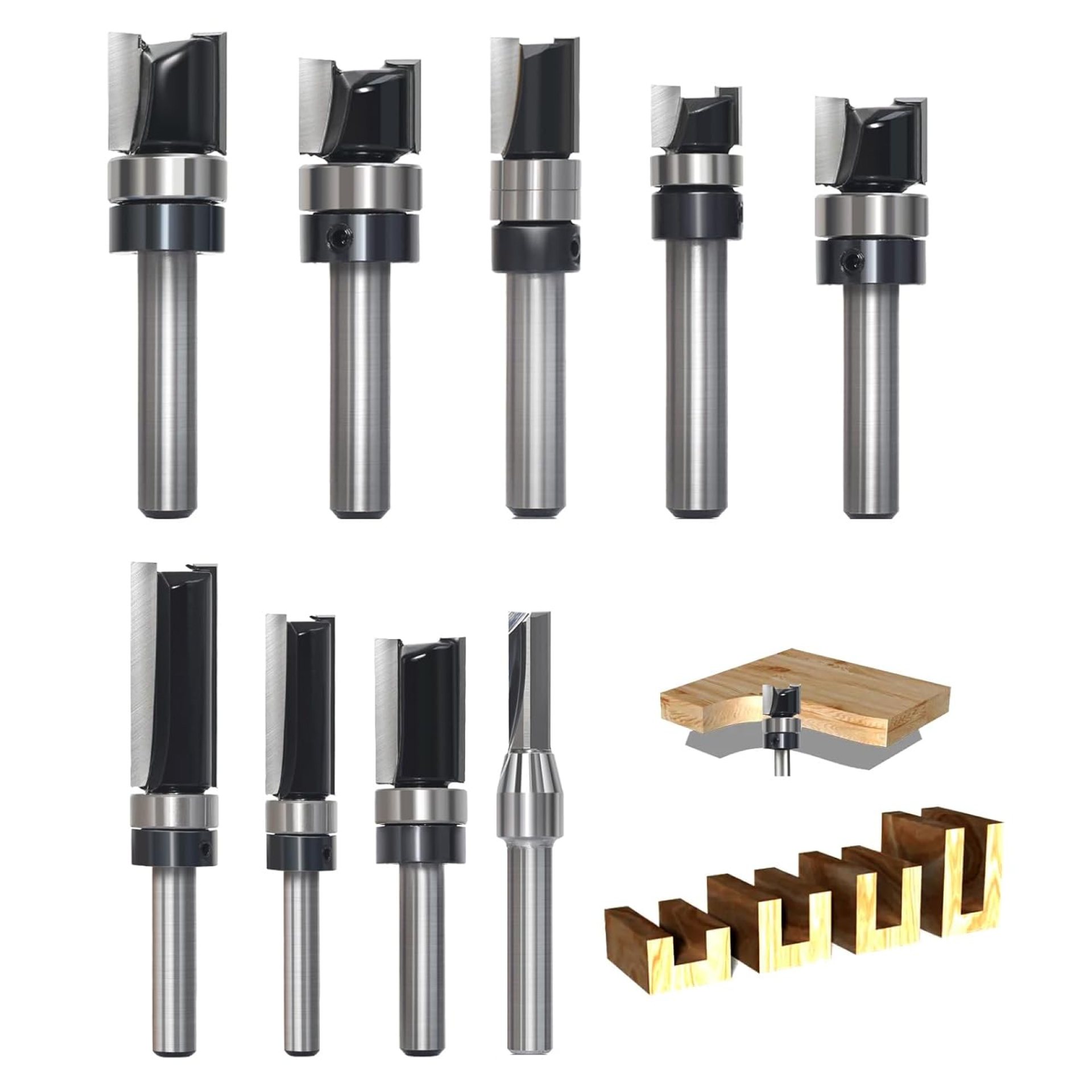 9pcs Pattern Flush Trim Router Bit 1/4 Shank, Carbide Tipped Top Bearing Template Pattern Router Bit, Straight Flush Cut Router Bit, for Wood Trimming 9pcs Pattern Flush Trim Router Bit 1/4 Shank, Carbide Tipped Top Bearing Template Pattern Router Bit, Straight Flush Cut Router Bit, for Wood Trimming
