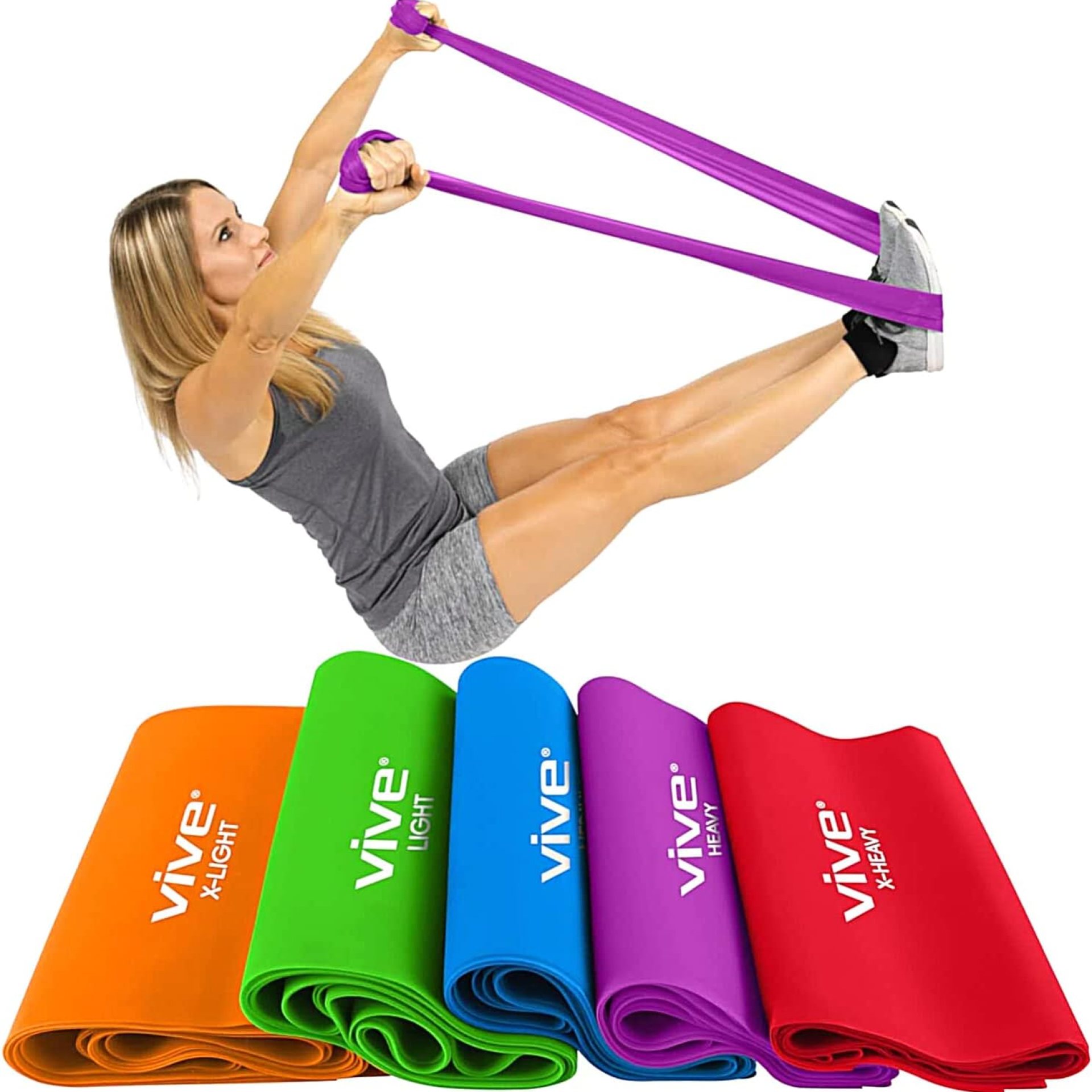 Vive Flat Resistance Band (5 Piece Set) – Stretch Bands for Exercise, Physical Therapy, Yoga – Elastic Bands, Long Stretching Rubber – Track & Field Accessories, Fitness Training, Home Gym for Adults Vive Flat Resistance Band (5 Piece Set) – Stretch Bands for Exercise, Physical Therapy, Yoga – Elastic Bands, Long Stretching Rubber – Track & Field Accessories, Fitness Training, Home Gym for Adults