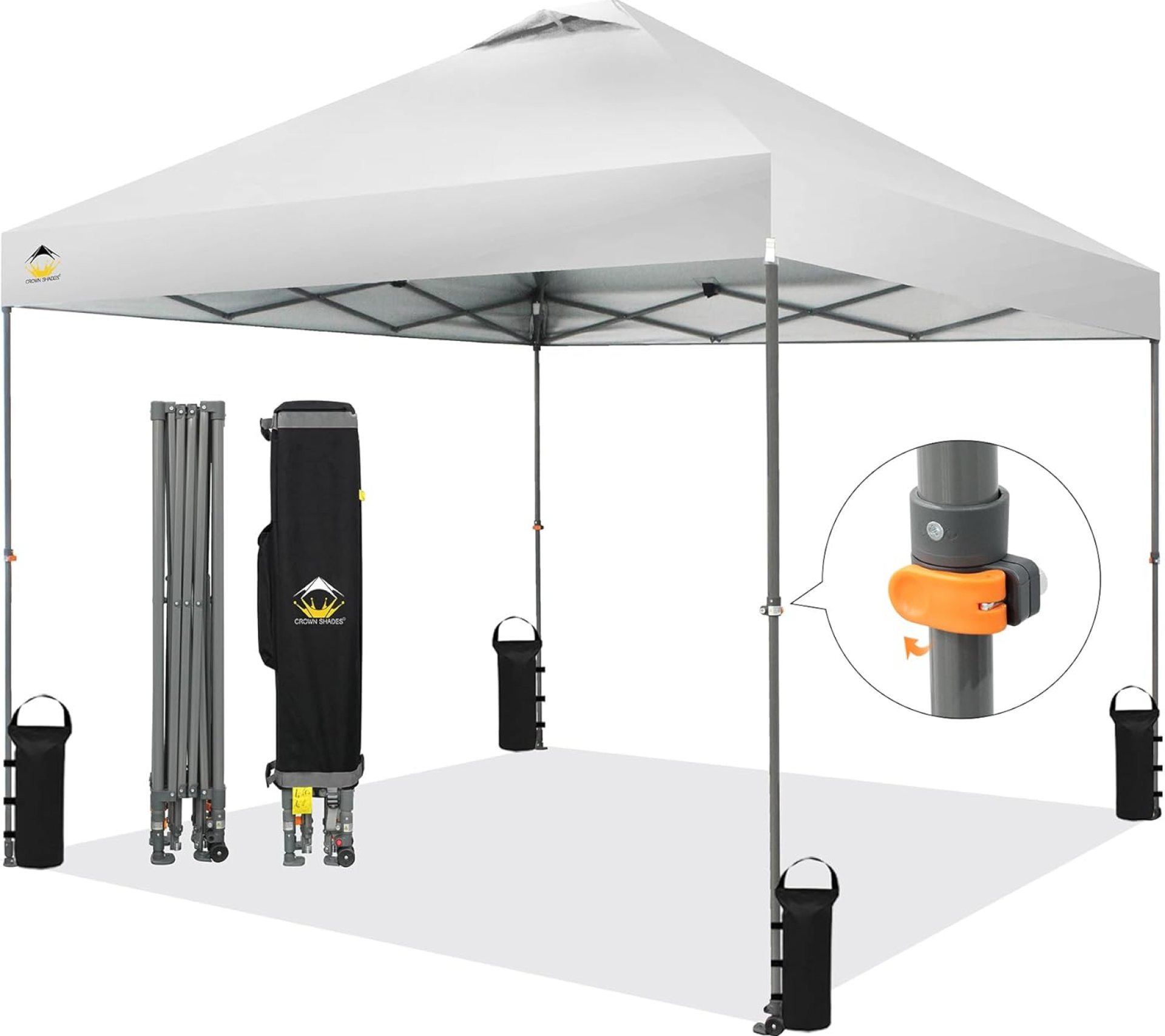 CROWN SHADES Adjustable Height on The Fly, 10×10 Pop Up Canopy – Beach Tent with One Push Setup – Easy Outdoor Sun Shade for Events, Parties, Camping – Outside Shade with STO-N-Go Bag, White CROWN SHADES Adjustable Height on The Fly, 10×10 Pop Up Canopy – Beach Tent with One Push Setup – Easy Outdoor Sun Shade for Events, Parties, Camping – Outside Shade with STO-N-Go Bag, White