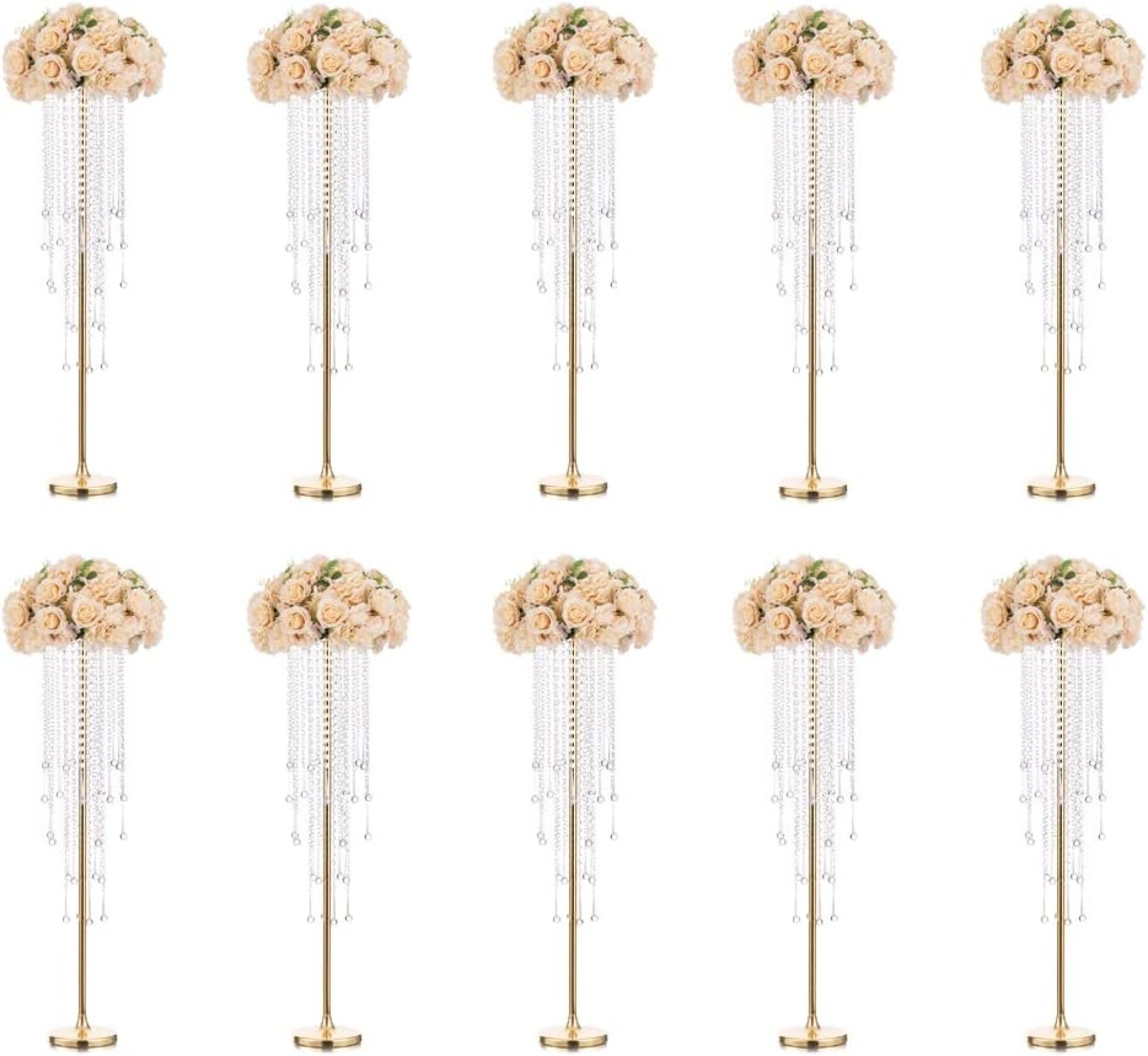 10 Pcs 39.4″ Gold Flower Vase with Chandelier Crystal, Centerpiece Table Decorations, Metal Stand for Wedding, Reception, Party, Events, Home 10 Pcs 39.4″ Gold Flower Vase with Chandelier Crystal, Centerpiece Table Decorations, Metal Stand for Wedding, Reception, Party, Events, Home