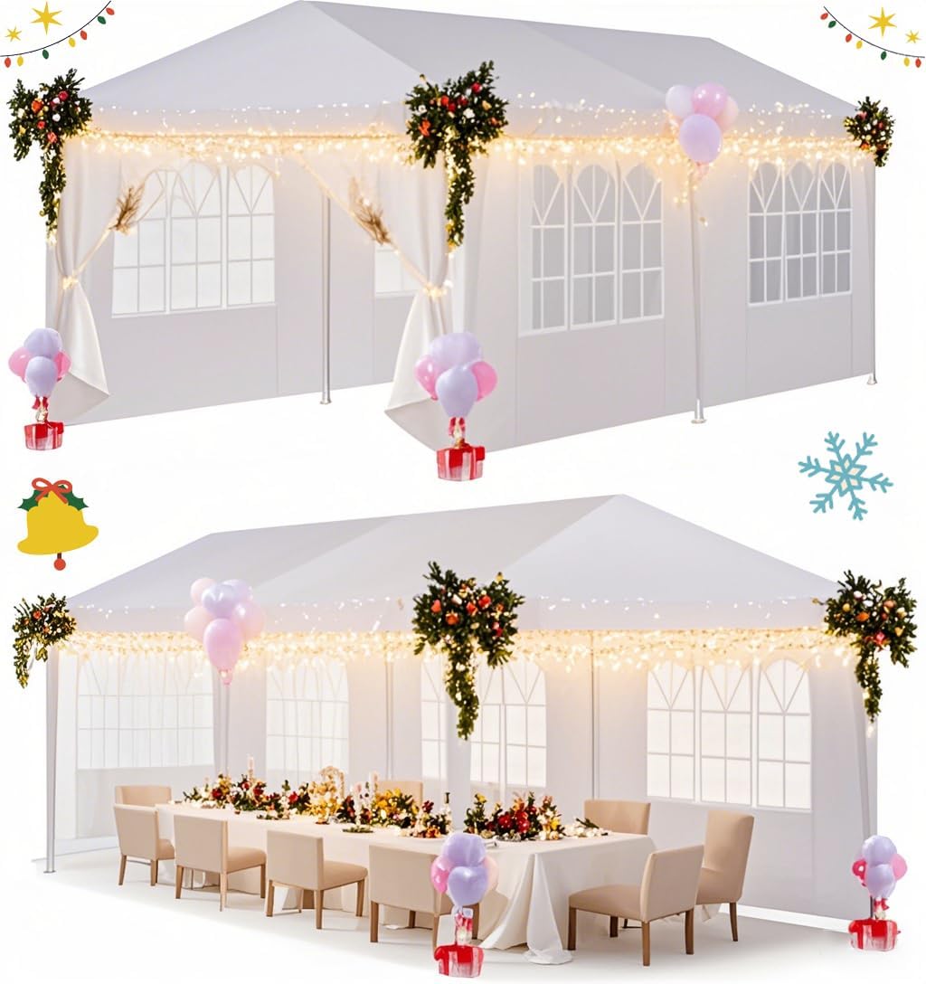 HOTEEL Canopy 10’x20′ Party Tent with 4 Removable Sidewalls, Event Tent, Outdoor Tent for Parties, Large Canopy Tent for Parties, Weddings, Patio Camping Gazebo, All Season & Waterproof, White HOTEEL Canopy 10’x20′ Party Tent with 4 Removable Sidewalls, Event Tent, Outdoor Tent for Parties, Large Canopy Tent for Parties, Weddings, Patio Camping Gazebo, All Season & Waterproof, White