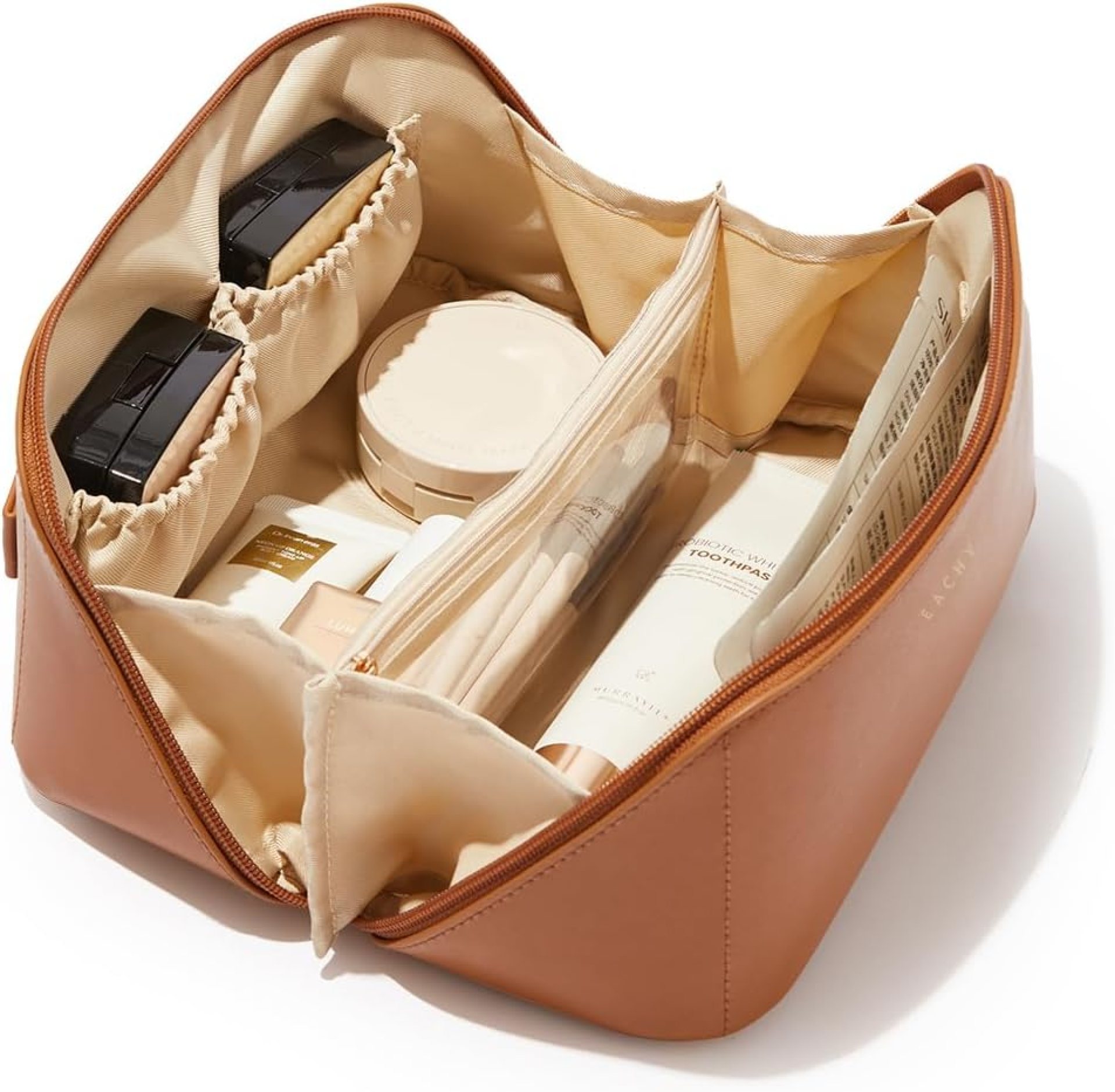 EACHY Travel Makeup Bag,Large Capacity Cosmetic Bags for Women,Waterproof Portable Pouch Open Flat Toiletry Bag Make up Organizer with Divider and Handle EACHY Travel Makeup Bag,Large Capacity Cosmetic Bags for Women,Waterproof Portable Pouch Open Flat Toiletry Bag Make up Organizer with Divider and Handle
