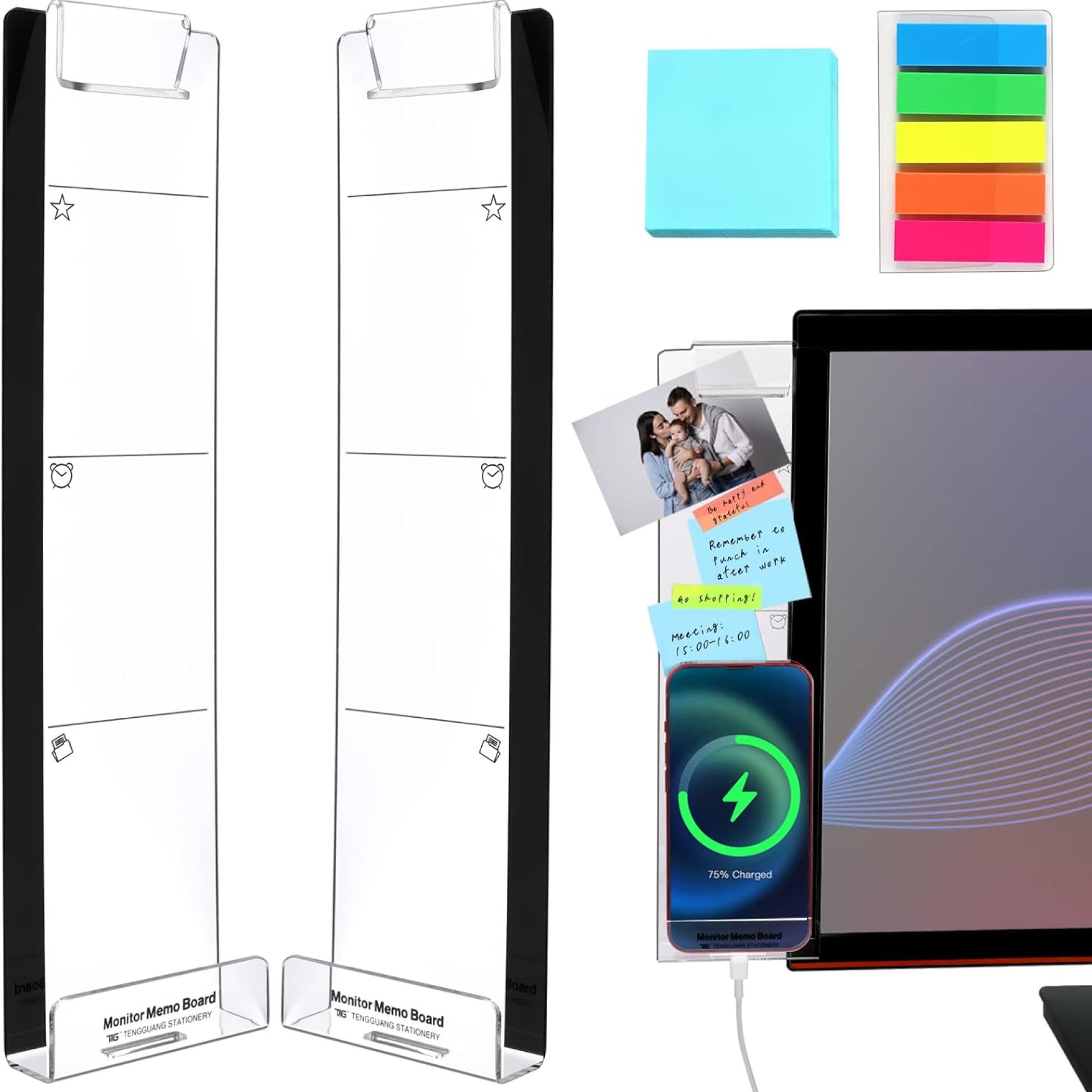 Monitor Memo Board, 2PCS Multifunction Sticky Note Holder for Computer Screen, Acrylic Computer Monitor Memo Board, Office Desk Accessories, Computer Sticky Note Holder with Sticky Notes Monitor Memo Board, 2PCS Multifunction Sticky Note Holder for Computer Screen, Acrylic Computer Monitor Memo Board, Office Desk Accessories, Computer Sticky Note Holder with Sticky Notes