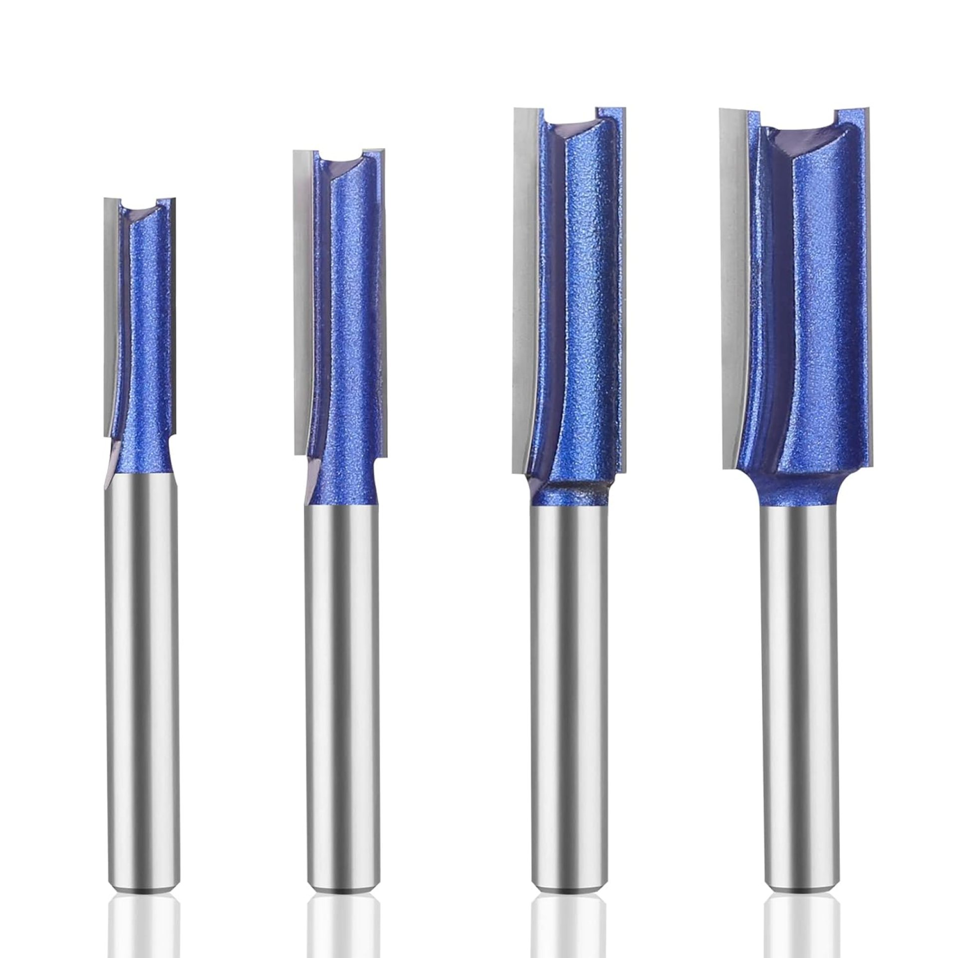 Professional Double Flute Straight Router Bits 1/4 Inch Shank, Flush Trim Router Bit Set, Cutting Diameter Respectively 1/4″, 5/16″, 3/8″, 1/2″. Professional Double Flute Straight Router Bits 1/4 Inch Shank, Flush Trim Router Bit Set, Cutting Diameter Respectively 1/4″, 5/16″, 3/8″, 1/2″.