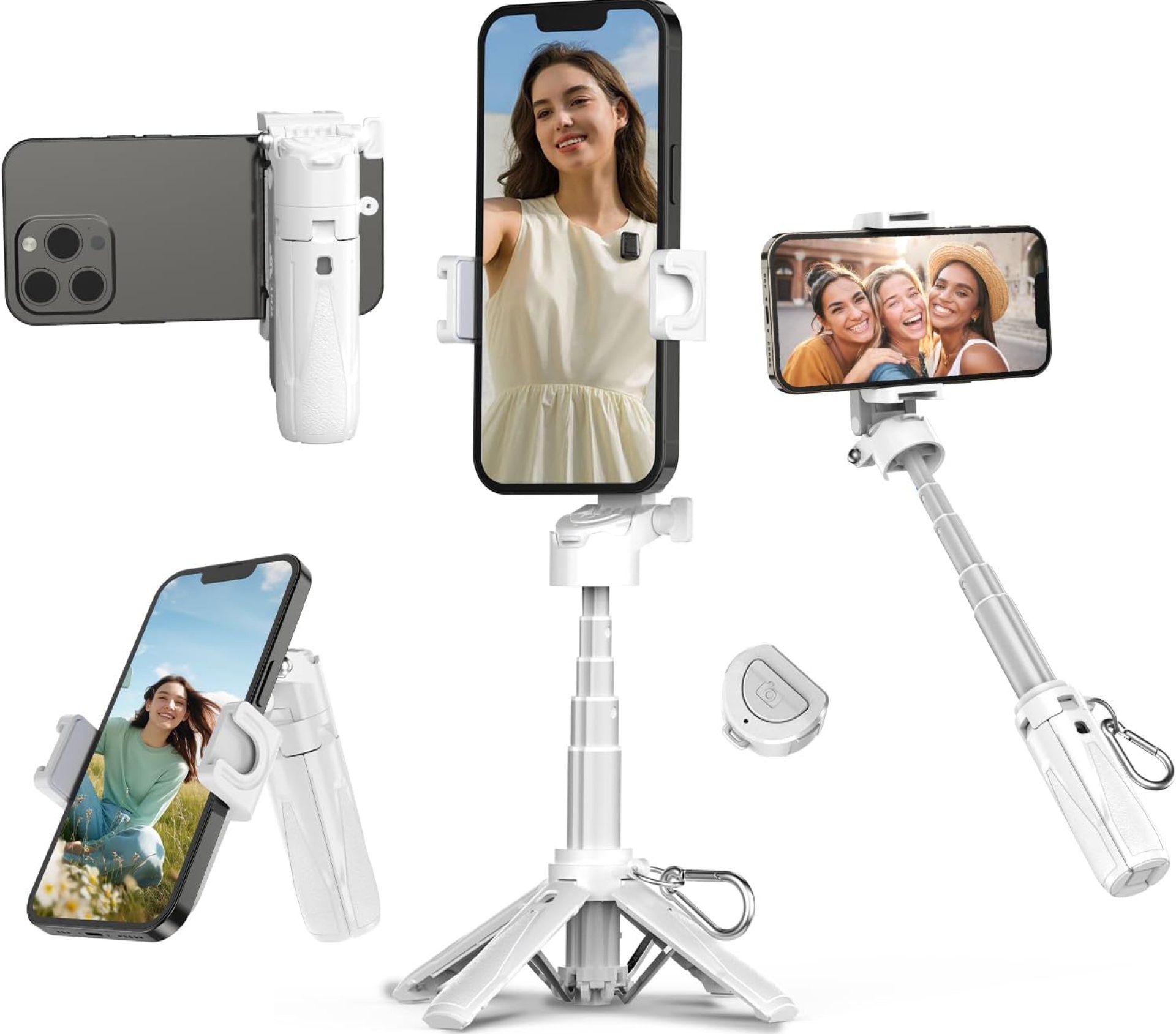 3-in-1 Mini Selfie Stick Tripod, Pocket Size Extendable Phone Grip with Wireless Remote & 2 Cold Shoes, Portable Travel Tripod for Photography, Vlogging, Live Streaming (White) 3-in-1 Mini Selfie Stick Tripod, Pocket Size Extendable Phone Grip with Wireless Remote & 2 Cold Shoes, Portable Travel Tripod for Photography, Vlogging, Live Streaming (White)