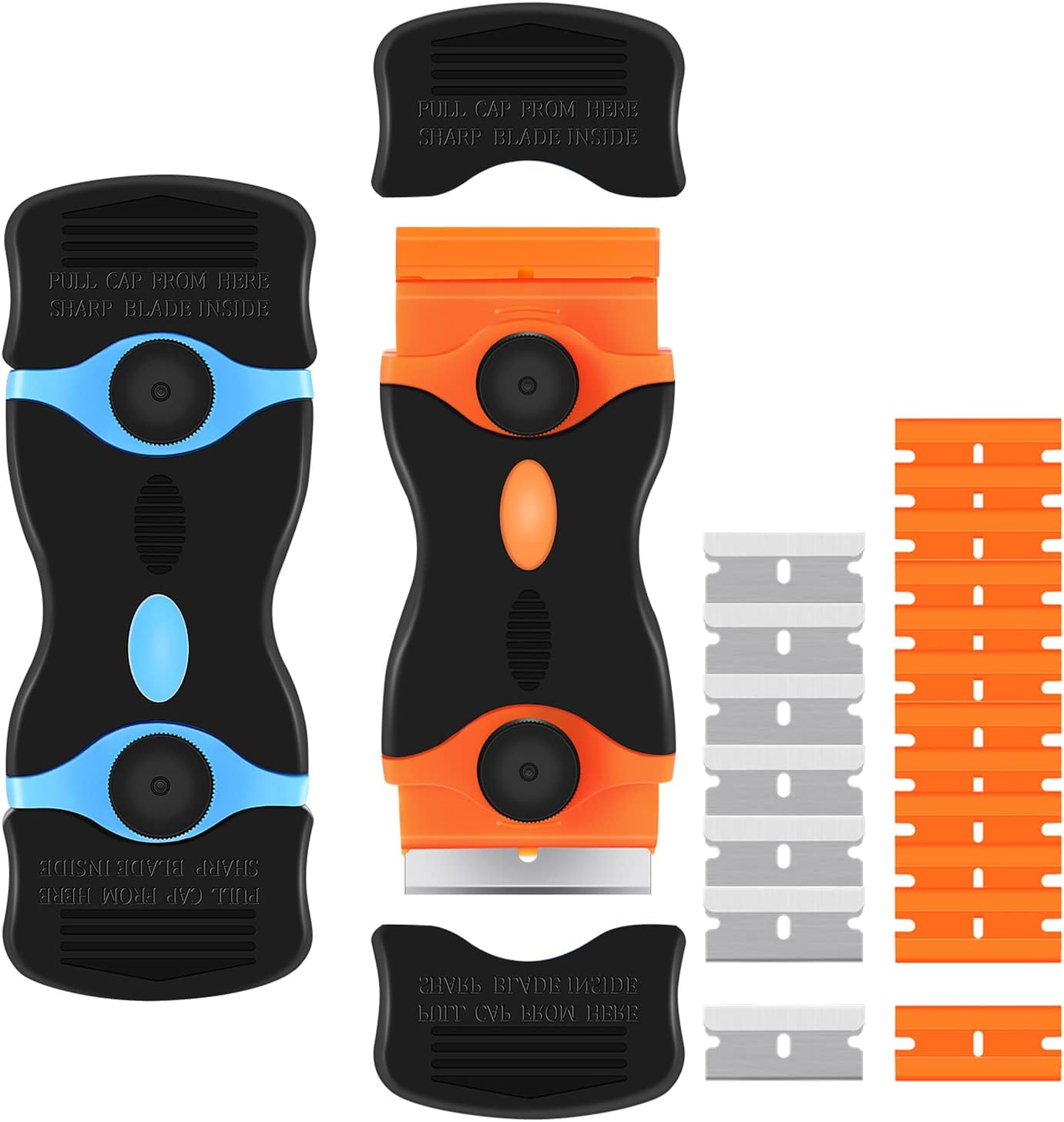 2PACK Razor Blade Scraper, 2-in-1 Scraper Tool with 12Pcs Plastic Blades and 7Pcs Metal Blades, Multi-Purpose Cleaning Razor Scraper for Decals, Stickers, Labels, Caulk, Adhesive, Paint Removal 2PACK Razor Blade Scraper, 2-in-1 Scraper Tool with 12Pcs Plastic Blades and 7Pcs Metal Blades, Multi-Purpose Cleaning Razor Scraper for Decals, Stickers, Labels, Caulk, Adhesive, Paint Removal