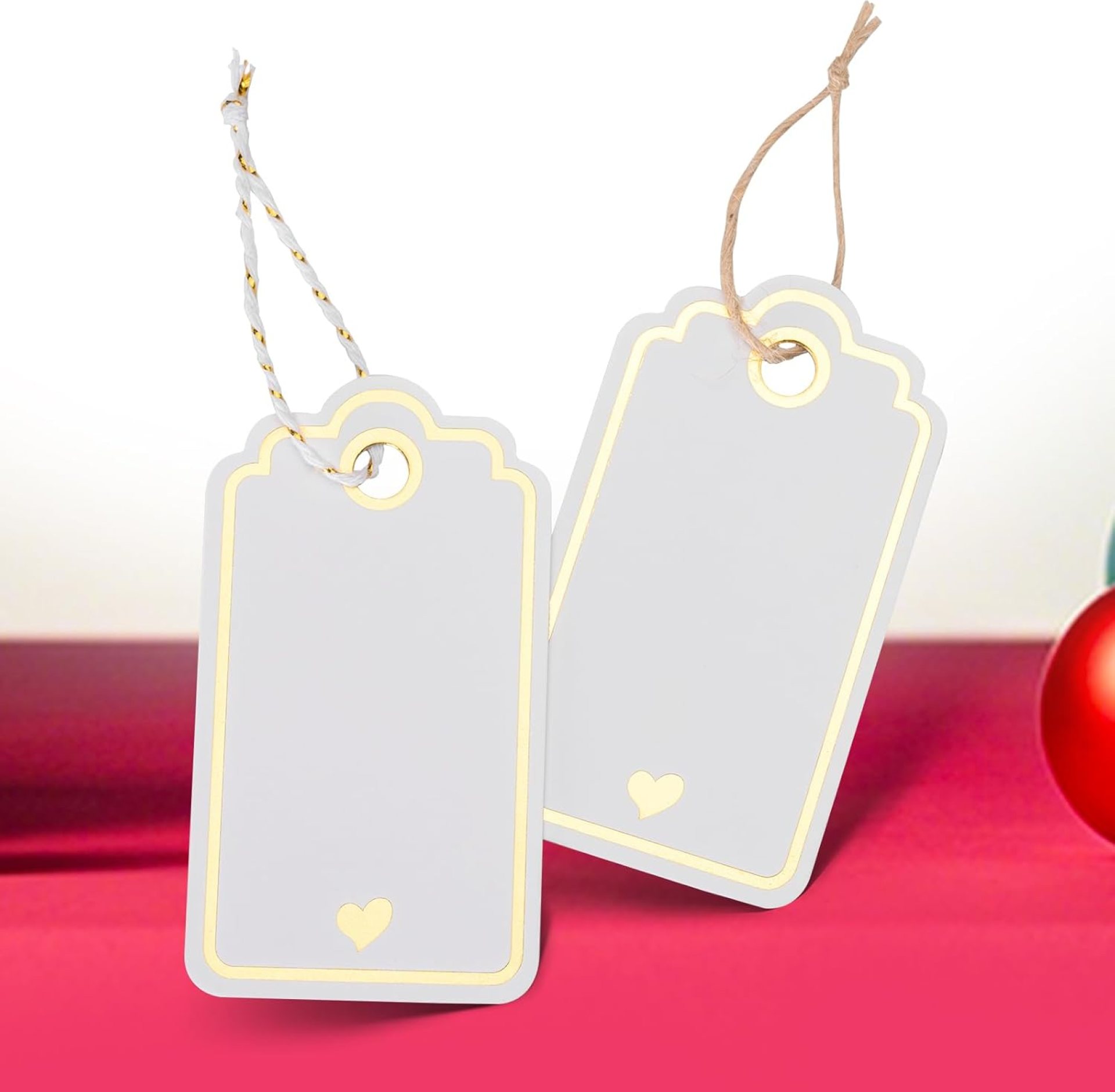 100 PCS 3.5″ x 2″ White Gift Tags with String, Foil Gold, Personalized Paper Blank Name Tags for Present Bags/Wrapping, Weddings, Birthdays, Wedding, Christmas, Parties 100 PCS 3.5″ x 2″ White Gift Tags with String, Foil Gold, Personalized Paper Blank Name Tags for Present Bags/Wrapping, Weddings, Birthdays, Wedding, Christmas, Parties