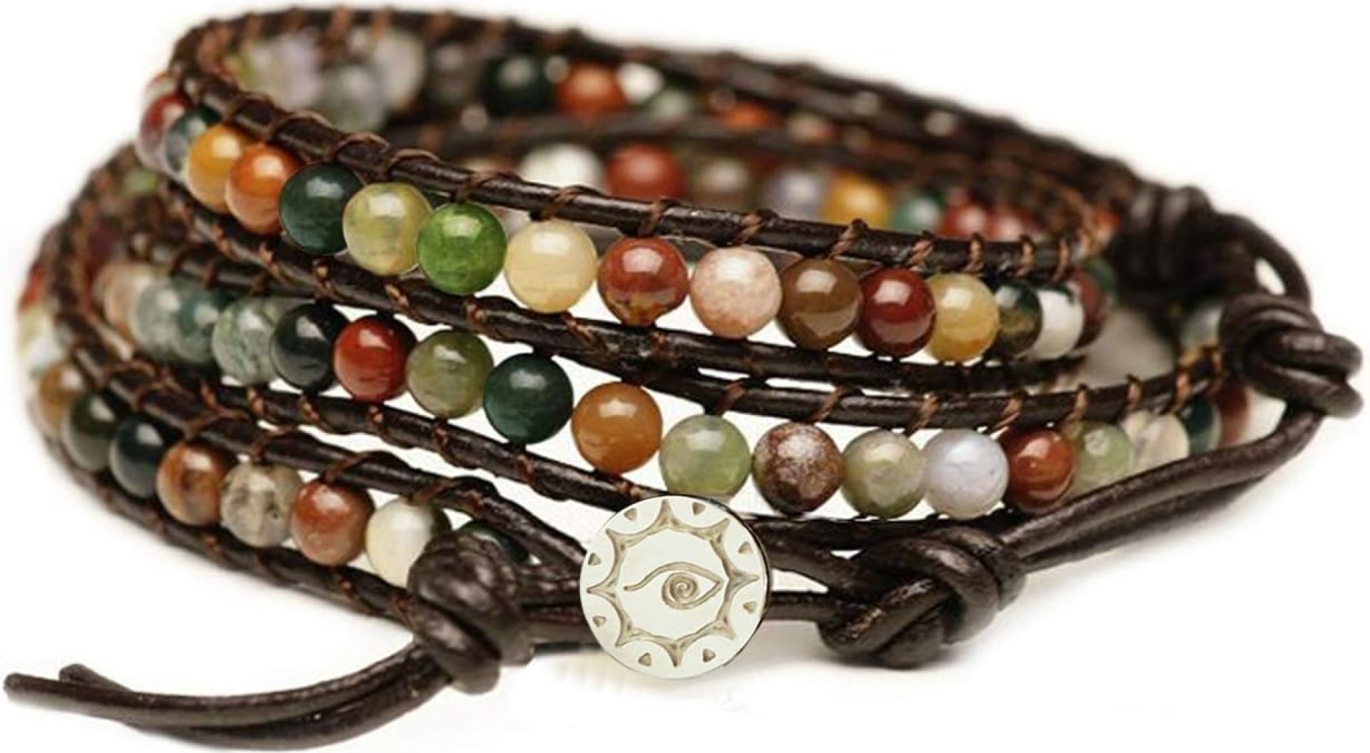 “Hot Mix Color India Agate Stainless Steel Snap Button Lock Genuine Leather Bracelet “Hot Mix Color India Agate Stainless Steel Snap Button Lock Genuine Leather Bracelet