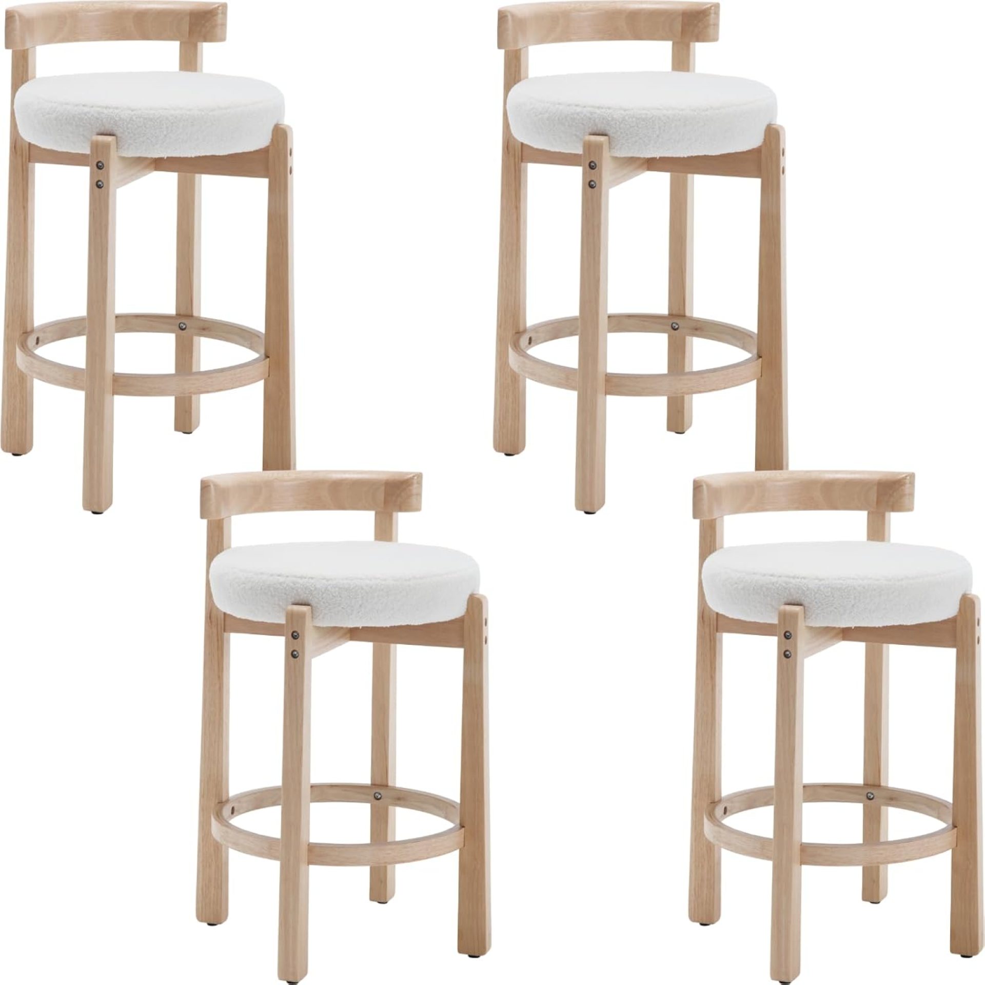 Mid-Century Bar Stools Set of 4, 26.5 Inch Sherpa Counter Height Upholstered Barstools Bar Chairs with Solid Wooden Legs for Kitchen Island Dining Room, White Mid-Century Bar Stools Set of 4, 26.5 Inch Sherpa Counter Height Upholstered Barstools Bar Chairs with Solid Wooden Legs for Kitchen Island Dining Room, White