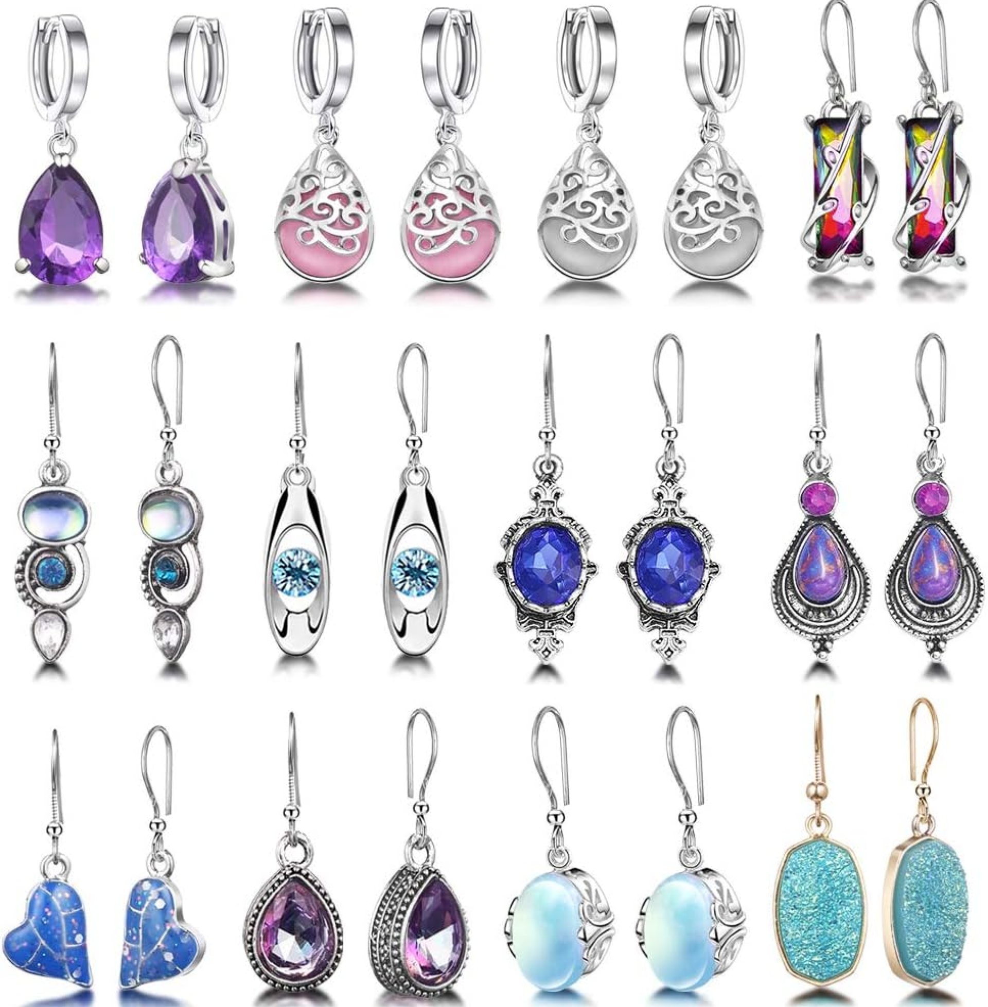 Hefanny 12 Pairs Teardrop Druse Crystal Drop Dangle Earrings for Women Cubic Zirconia Huggie Hoop Earring Jewelry Set Christmas Gifts Hefanny 12 Pairs Teardrop Druse Crystal Drop Dangle Earrings for Women Cubic Zirconia Huggie Hoop Earring Jewelry Set Christmas Gifts