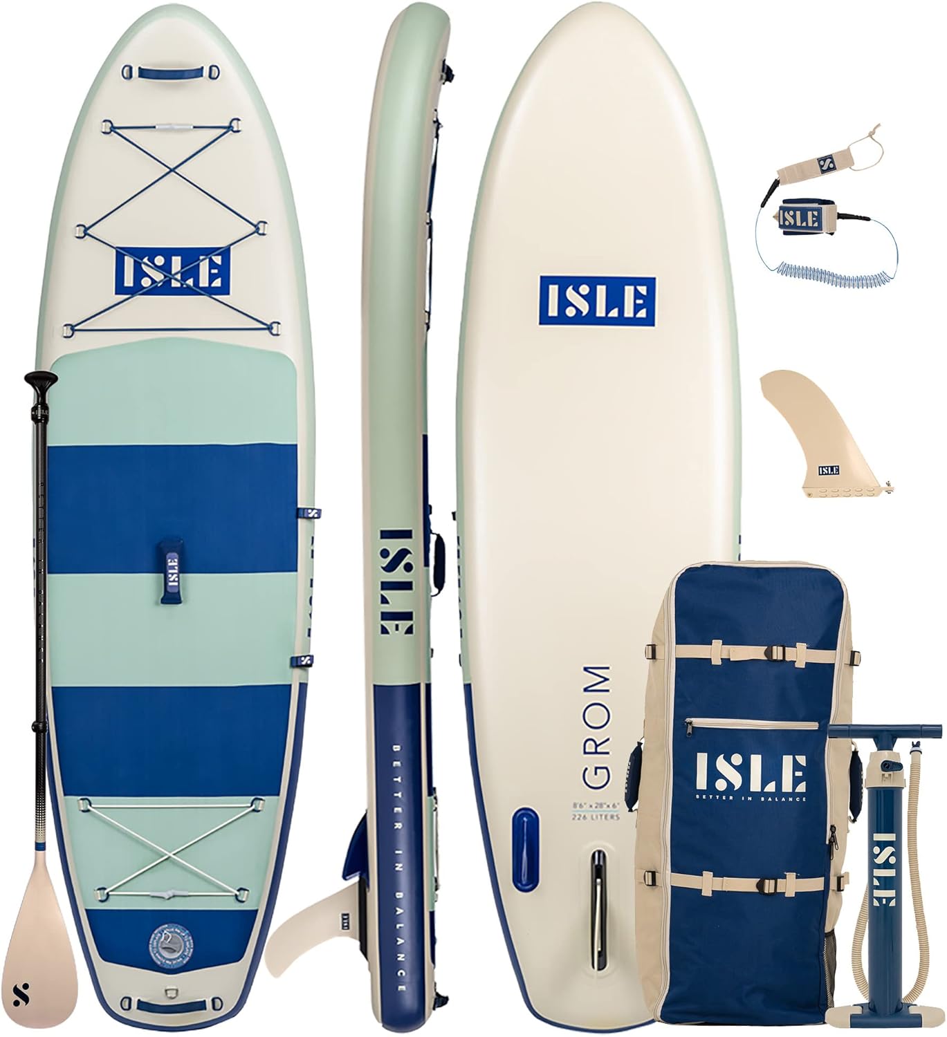 ISLE Grom Inflatable Stand Up Paddle Board for Children | Incl. Touring Center Fin, Backpack, Hand Pump, Paddle – Max 140 lbs. – Durable Stable Kid Paddle Board Child Size Sup ISLE Grom Inflatable Stand Up Paddle Board for Children | Incl. Touring Center Fin, Backpack, Hand Pump, Paddle – Max 140 lbs. – Durable Stable Kid Paddle Board Child Size Sup
