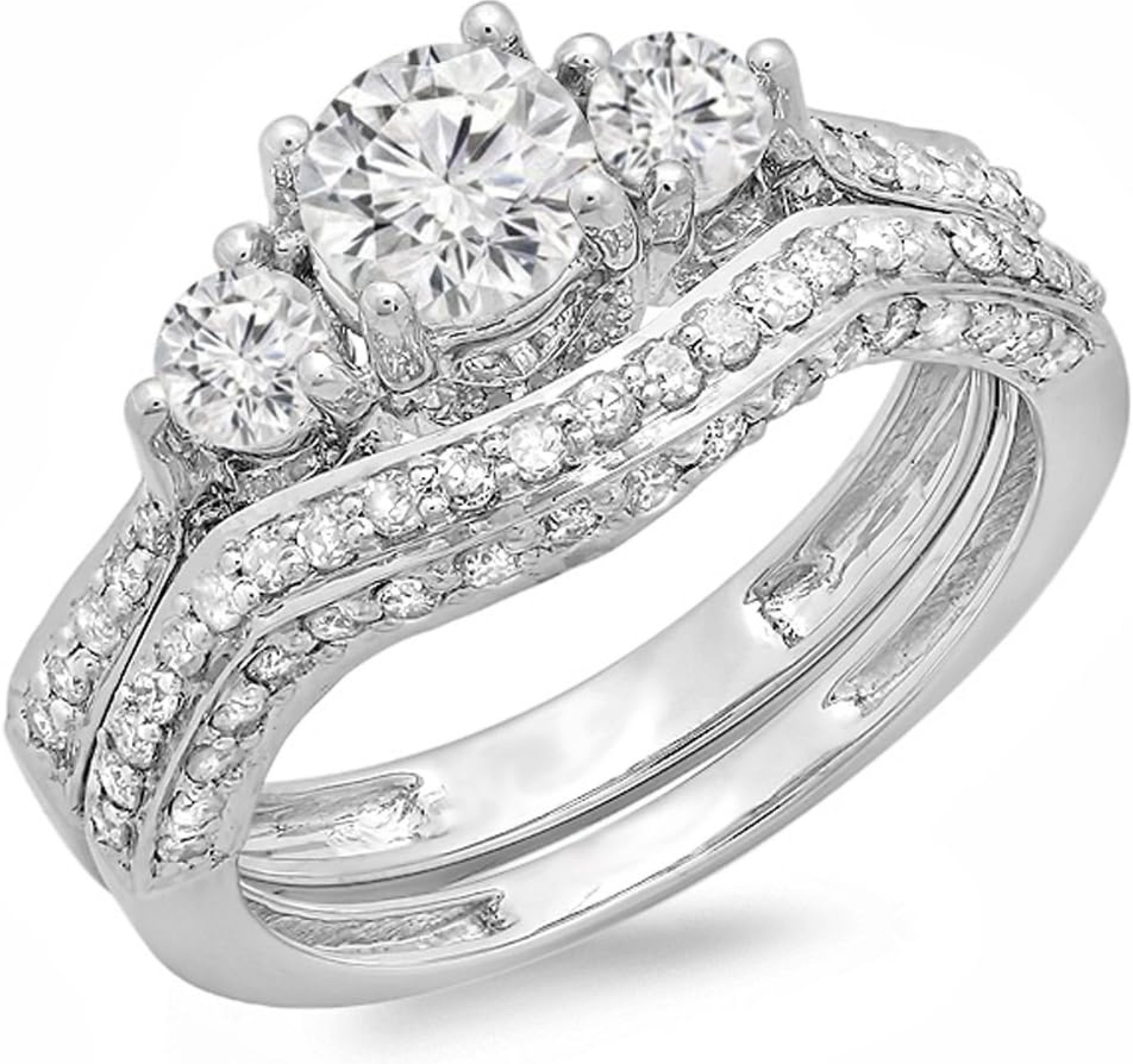 Dazzlingrock Collection 1.75 Cttw 14K Solid Gold Round White Diamond Womens Vintage 3 Stone Bridal Engagement Ring Set 1 3/ Dazzlingrock Collection 1.75 Cttw 14K Solid Gold Round White Diamond Womens Vintage 3 Stone Bridal Engagement Ring Set 1 3/