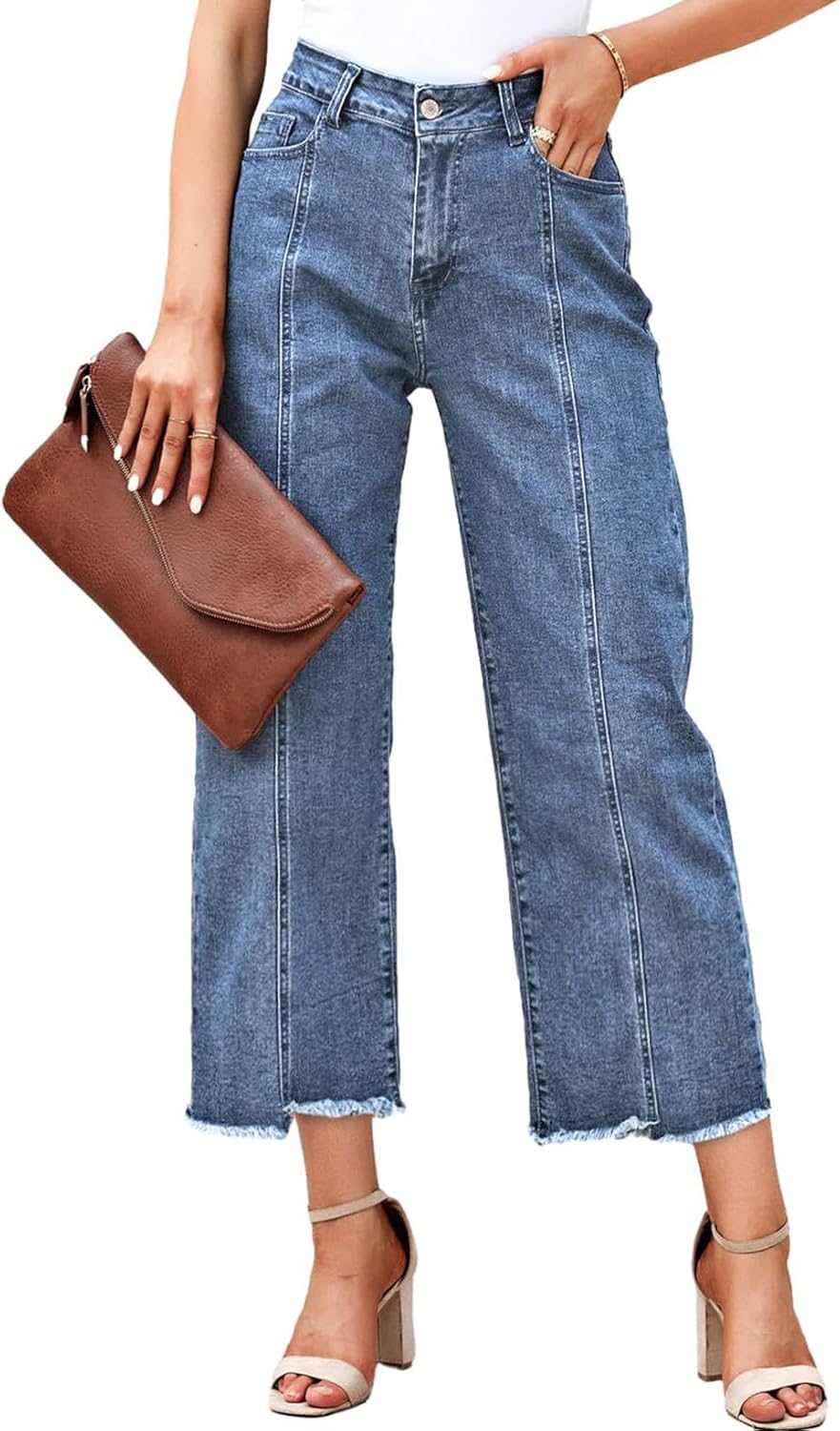 Sidefeel Women’s Jeans High Waisted Wide Leg Loose Fit Straight Leg Zimbaplatinum Cropped Denim Pants Sidefeel Women’s Jeans High Waisted Wide Leg Loose Fit Straight Leg Zimbaplatinum Cropped Denim Pants