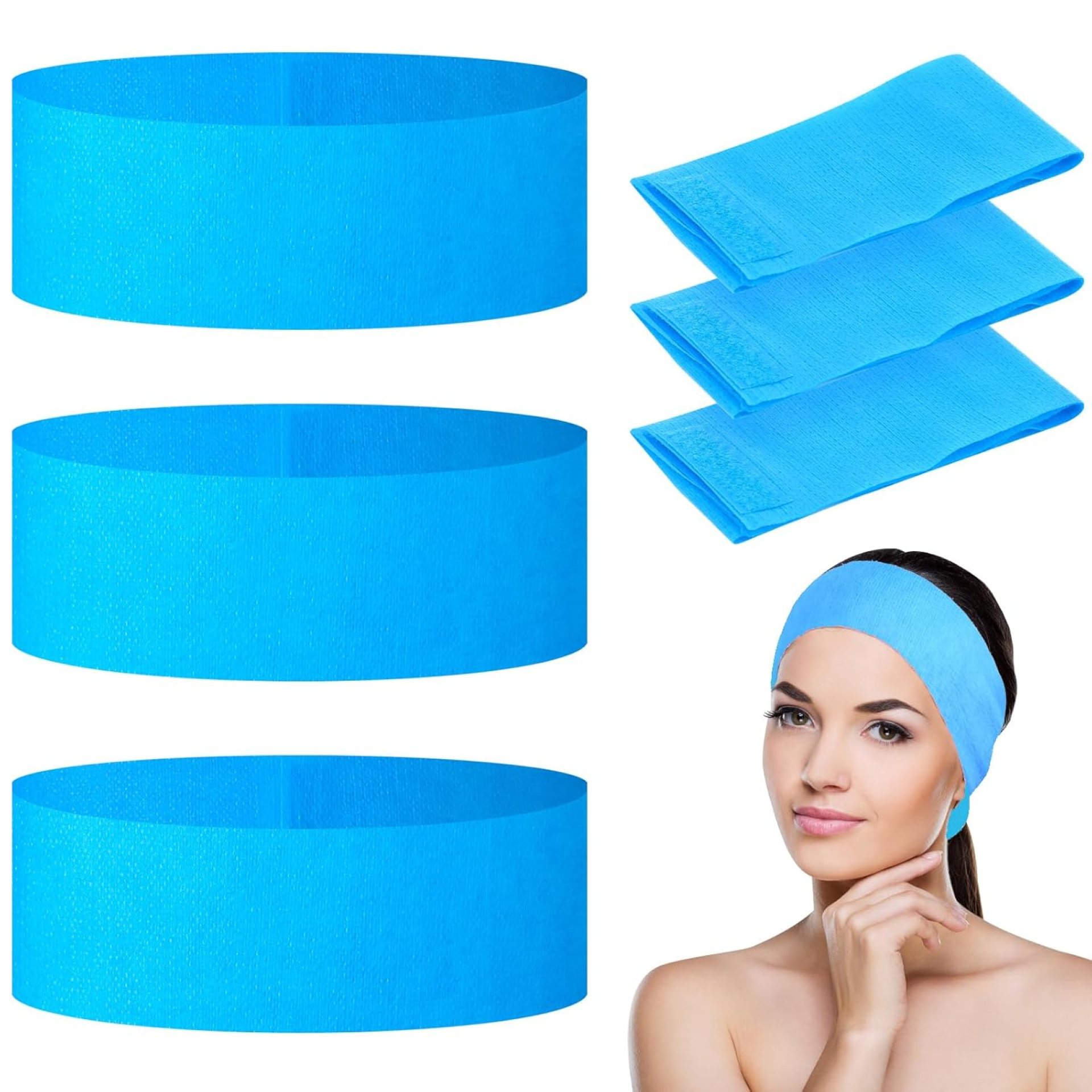 128 Pieces Disposable Spa Facial Headbands Stretch Non-Woven Facial Headband Soft Skin Care Hair Band with Convenient Closure for Women Girls Salons Esthetician Supplies, Blue Large 128 Pieces Disposable Spa Facial Headbands Stretch Non-Woven Facial Headband Soft Skin Care Hair Band with Convenient Closure for Women Girls Salons Esthetician Supplies, Blue Large