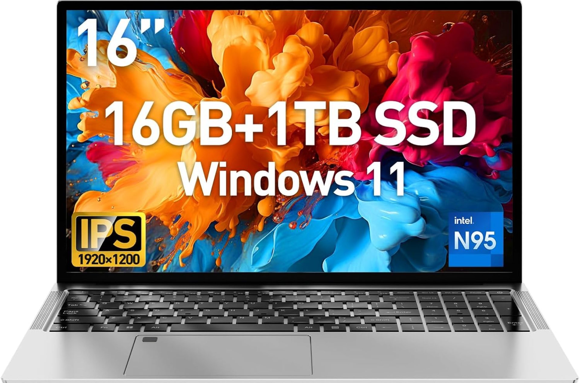 2025 Latest Laptop 16” FHD Display, 1TB SSD 16GB RAM, 12th Intel Processor N95(Max 3.4GHz), Windows 11, Backlit Keyboard, 8000mAh, Fingerprint, WiFi5, Type-C, HDMI, Bluetooth, Webcam, Silver 2025 Latest Laptop 16” FHD Display, 1TB SSD 16GB RAM, 12th Intel Processor N95(Max 3.4GHz), Windows 11, Backlit Keyboard, 8000mAh, Fingerprint, WiFi5, Type-C, HDMI, Bluetooth, Webcam, Silver