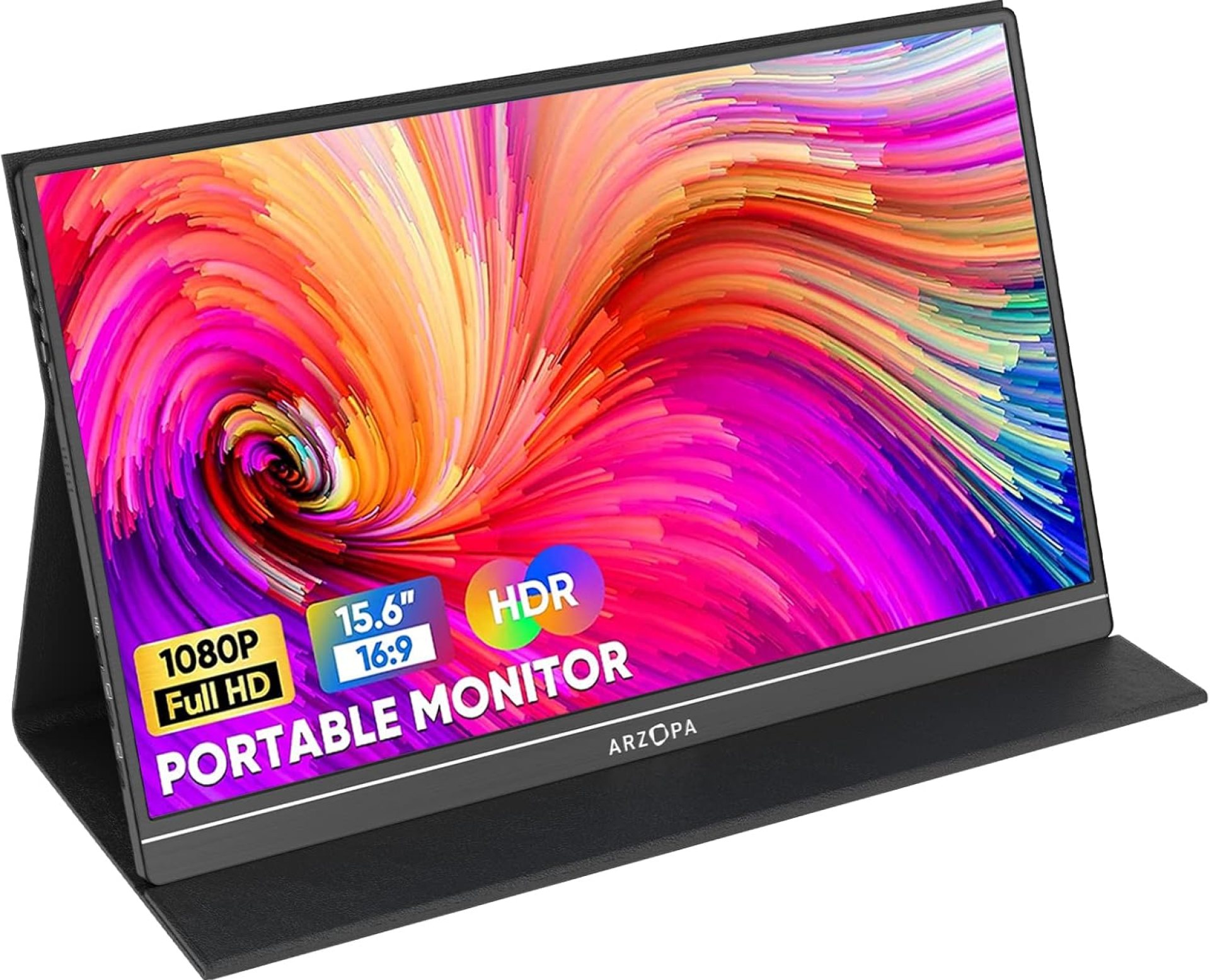 ARZOPA Portable Monitor, 15.6” 1080P FHD Laptop Monitor USB C HDMI Computer Display HDR Eye Care External Screen w/Smart Cover for Mac Phone Xbox Switch PS5-S1 Table ARZOPA Portable Monitor, 15.6” 1080P FHD Laptop Monitor USB C HDMI Computer Display HDR Eye Care External Screen w/Smart Cover for Mac Phone Xbox Switch PS5-S1 Table