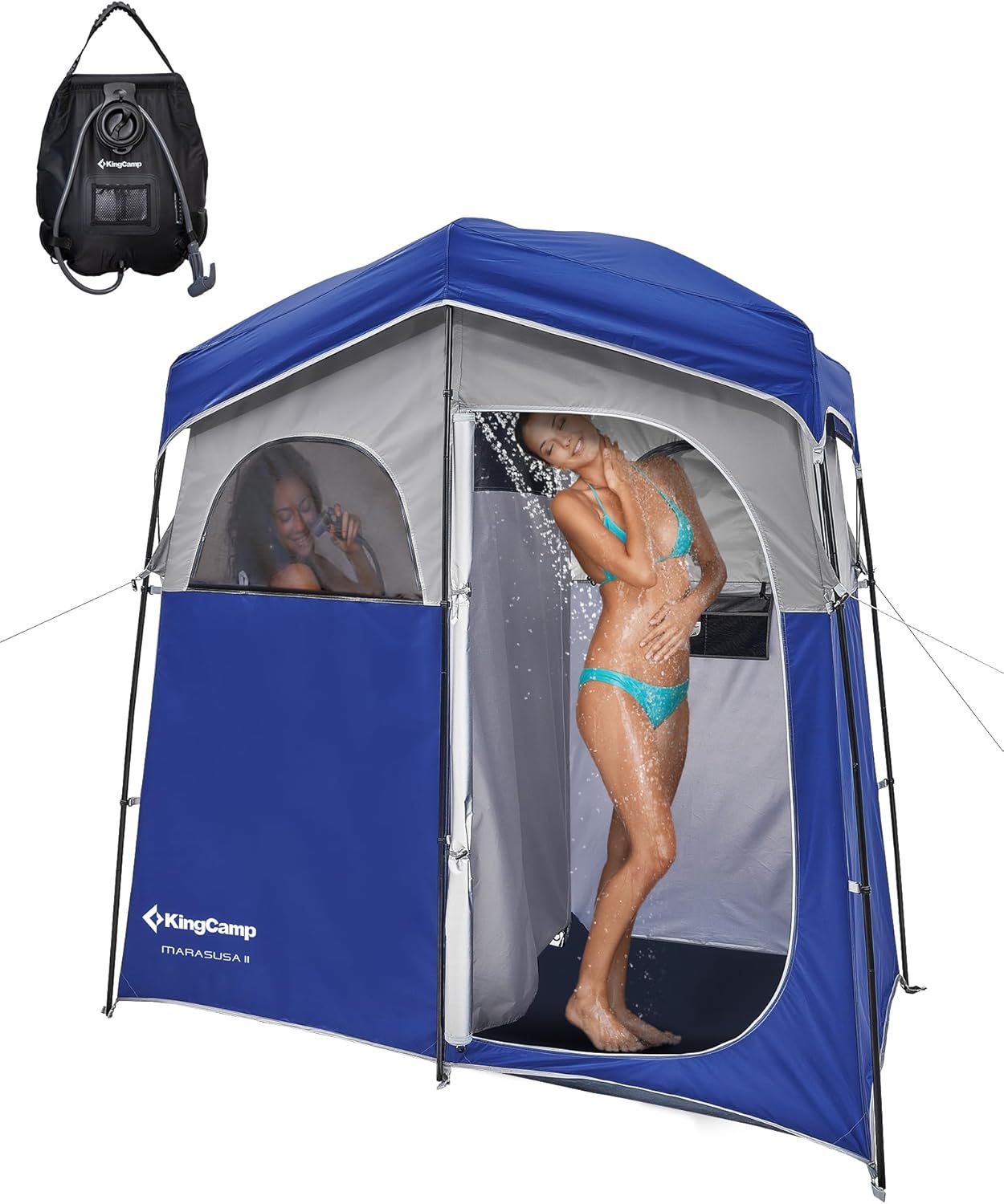 KingCamp Camping Shower Tent, Portable Outdoor Privacy Toilet & Changing Tent Windproof & Waterproof Easy Setup 1 or 2 Room Shelter with Shower Bag for Camping Hiking Beach KingCamp Camping Shower Tent, Portable Outdoor Privacy Toilet & Changing Tent Windproof & Waterproof Easy Setup 1 or 2 Room Shelter with Shower Bag for Camping Hiking Beach