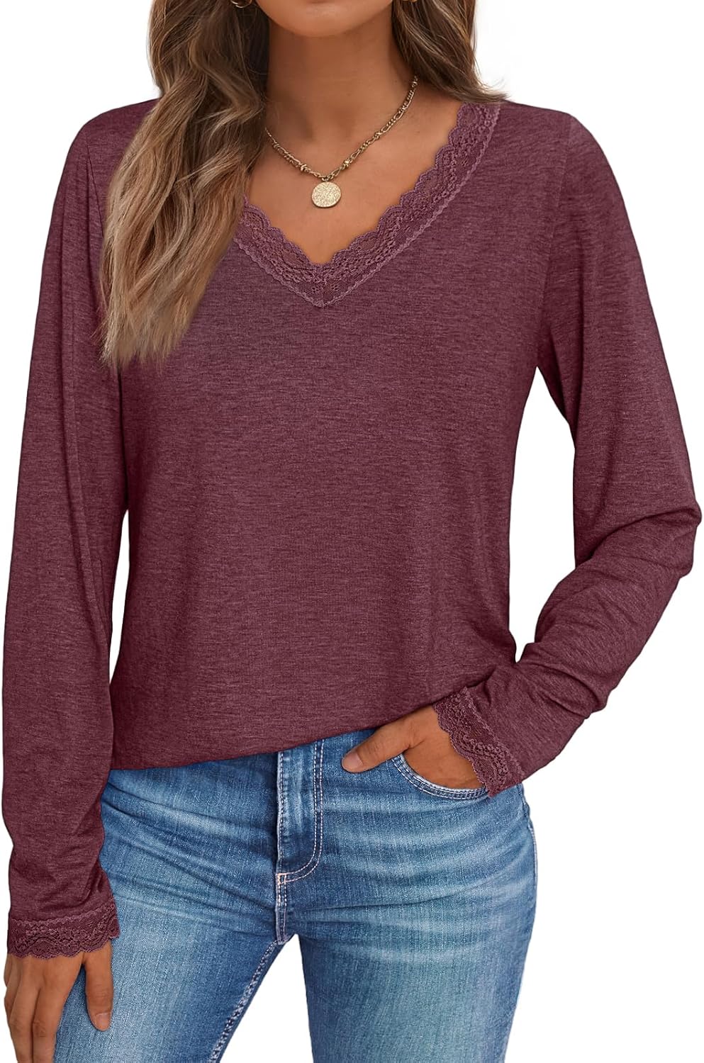 AUTOMET Long Sleeve T Shirts for Women Lace V Neck Casual Cute Tops Loose Fit Fall Winter Basic Clothing AUTOMET Long Sleeve T Shirts for Women Lace V Neck Casual Cute Tops Loose Fit Fall Winter Basic Clothing