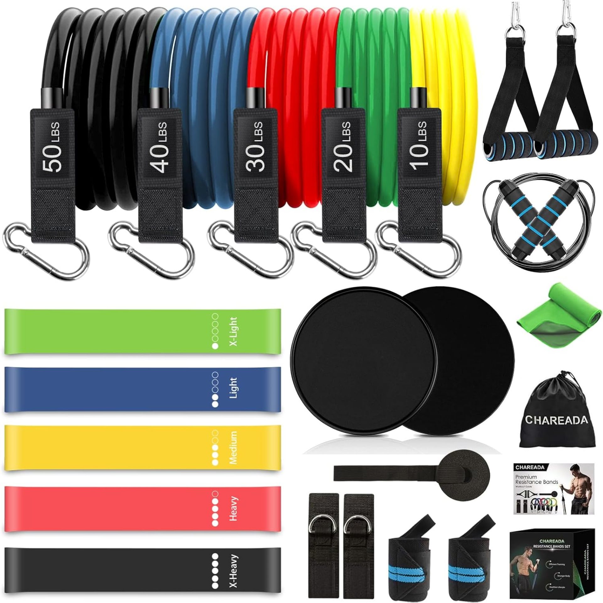 23 Pack Resistance Bands Set Workout Bands, 5 Stackable Exercise Bands 5 Loop Resistance Bands 2 Core Sliders, Door Anchor Handles Ankle Straps Carry Bag Instant Cooling Towel Wrist Wraps 23 Pack Resistance Bands Set Workout Bands, 5 Stackable Exercise Bands 5 Loop Resistance Bands 2 Core Sliders, Door Anchor Handles Ankle Straps Carry Bag Instant Cooling Towel Wrist Wraps