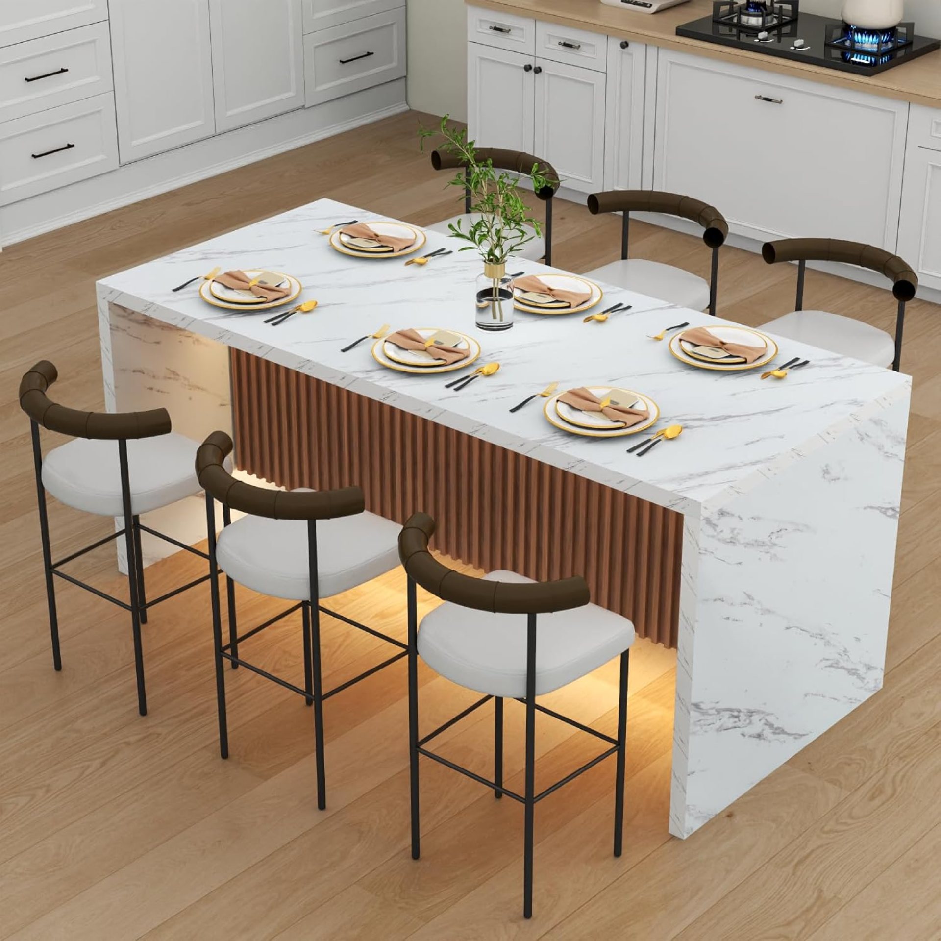 71″ Large Imitation Marble Dining Table for 6-8 People, Island Table with LED Lights, Mordern Marble Stripes Kitchen Dining Table with Grille design for Dining Room, Home, Living Room (white) 71″ Large Imitation Marble Dining Table for 6-8 People, Island Table with LED Lights, Mordern Marble Stripes Kitchen Dining Table with Grille design for Dining Room, Home, Living Room (white)