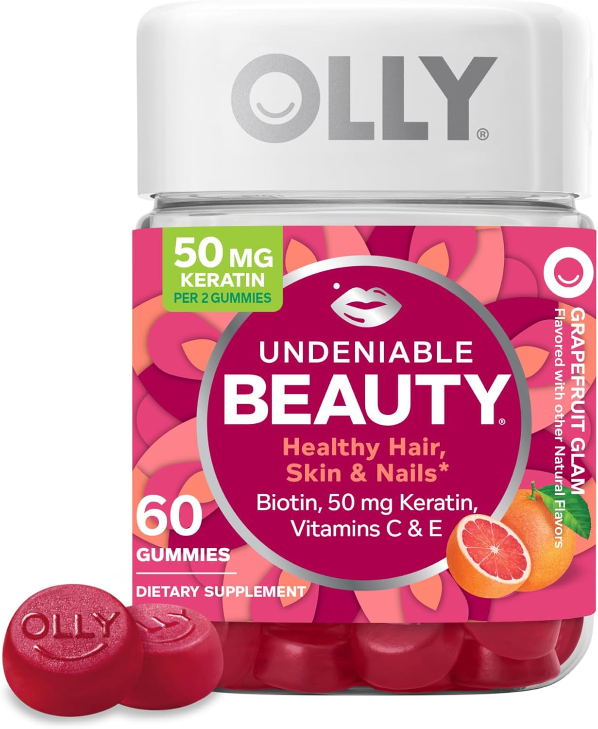 OLLY Undeniable Beauty Gummy, For Hair, Skin, Nails, Biotin, Vitamin C, Keratin, Chewable Supplement, Grapefruit, 30 Day Supply – 60 Count OLLY Undeniable Beauty Gummy, For Hair, Skin, Nails, Biotin, Vitamin C, Keratin, Chewable Supplement, Grapefruit, 30 Day Supply – 60 Count