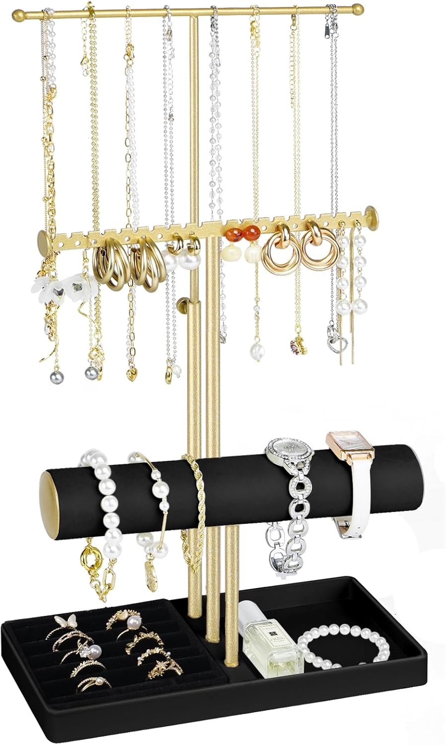 Jenseits Jewelry Organizer Holder Stand, 3 Tier Jewelry Organizers and Storage w/Bracelet Holder & Velvet Rings Tray, Cute Necklace Holder Hanger Towers Rack for Girl Women Men Room/Dorm Decor-Black Jenseits Jewelry Organizer Holder Stand, 3 Tier Jewelry Organizers and Storage w/Bracelet Holder & Velvet Rings Tray, Cute Necklace Holder Hanger Towers Rack for Girl Women Men Room/Dorm Decor-Black