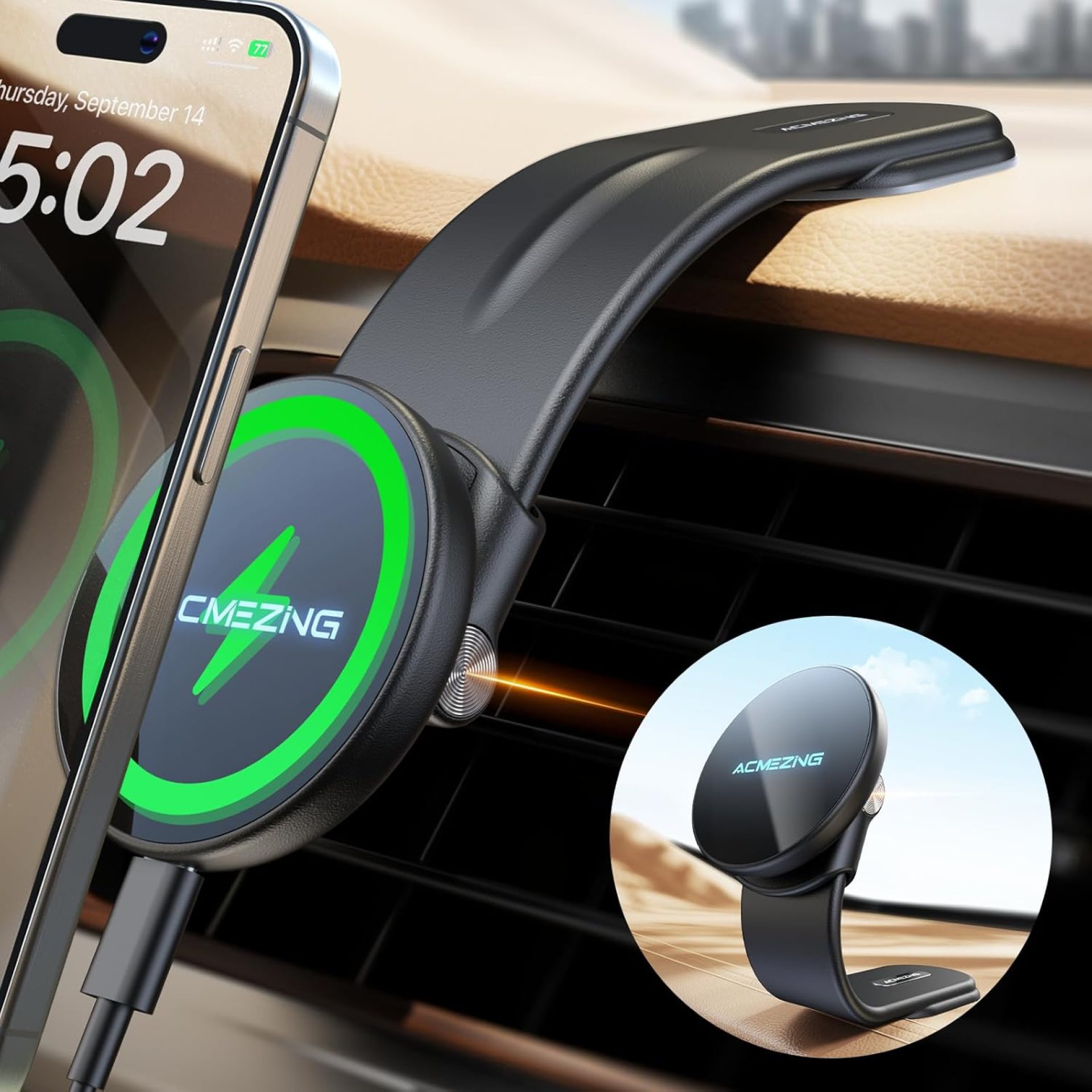 15W Only for iPhone MagSafe Car Mount Charger, 360% Adjustable Aluminum Alloy Arm, Relocatable Car Phone Holder, Magnetic Wireless Fast Charging, Cell Phone Holder for All Car Models, Black 15W Only for iPhone MagSafe Car Mount Charger, 360% Adjustable Aluminum Alloy Arm, Relocatable Car Phone Holder, Magnetic Wireless Fast Charging, Cell Phone Holder for All Car Models, Black
