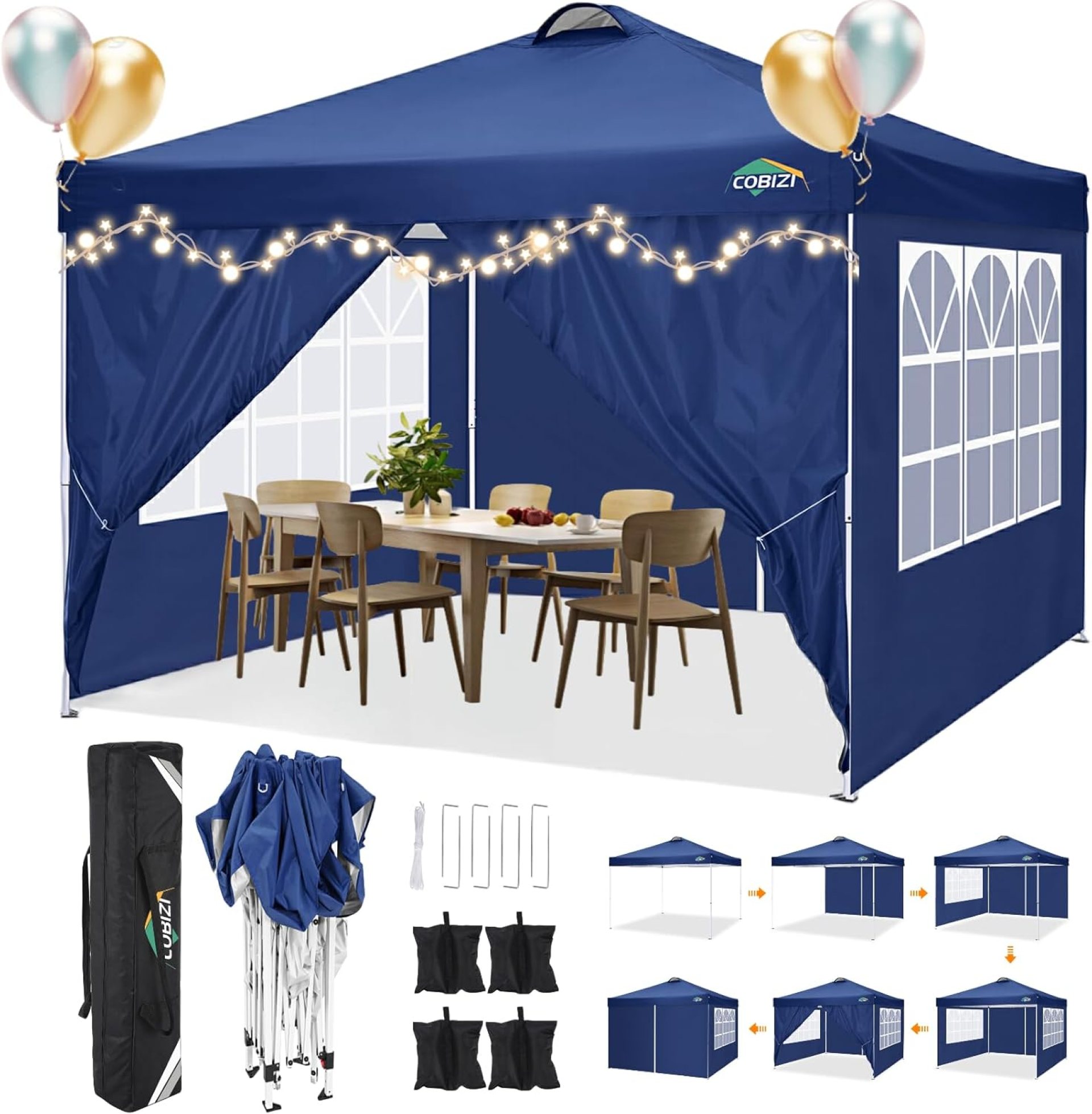 COBlZI 10×10 Pop Up Canopy Tent with 4 Removable Sidewalls,Waterproof Commercial Easy Adjustable Gazebo Tent with Air Vent, 4 Sandbags,4 Stakes & 8 Ropes(Tents for Party/Exhibition,Navy Blue COBlZI 10×10 Pop Up Canopy Tent with 4 Removable Sidewalls,Waterproof Commercial Easy Adjustable Gazebo Tent with Air Vent, 4 Sandbags,4 Stakes & 8 Ropes(Tents for Party/Exhibition,Navy Blue