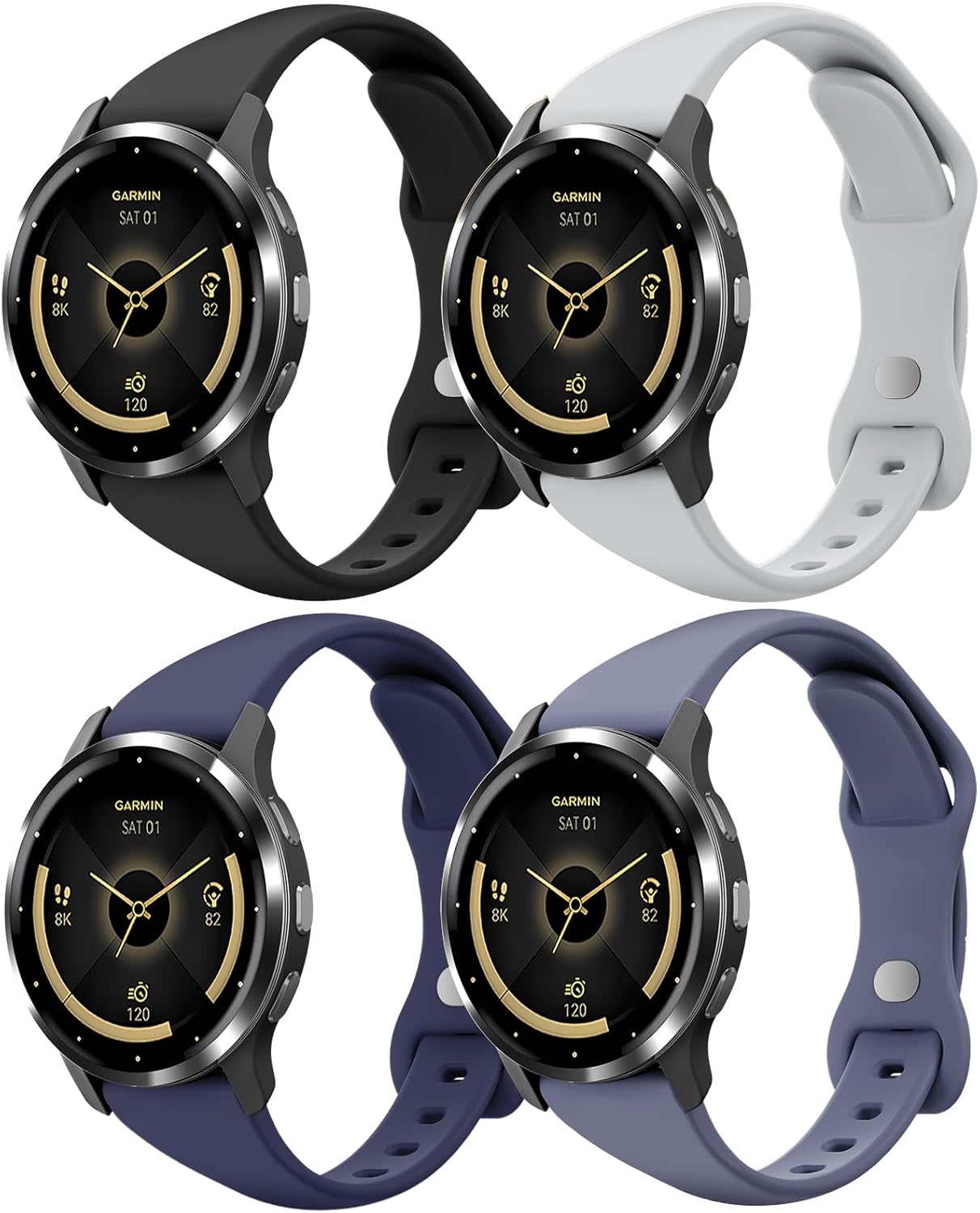 18mm Slim Silicone Watch Bands Compatible with Garmin Venu 3s/Venu 2s/Vivoactive 4s/Vivomove 3s/Forerunner 255s/Forerunner 265s, Quick Release Thin Soft Sport Strap for Women Men (4 Pack) 18mm Slim Silicone Watch Bands Compatible with Garmin Venu 3s/Venu 2s/Vivoactive 4s/Vivomove 3s/Forerunner 255s/Forerunner 265s, Quick Release Thin Soft Sport Strap for Women Men (4 Pack)